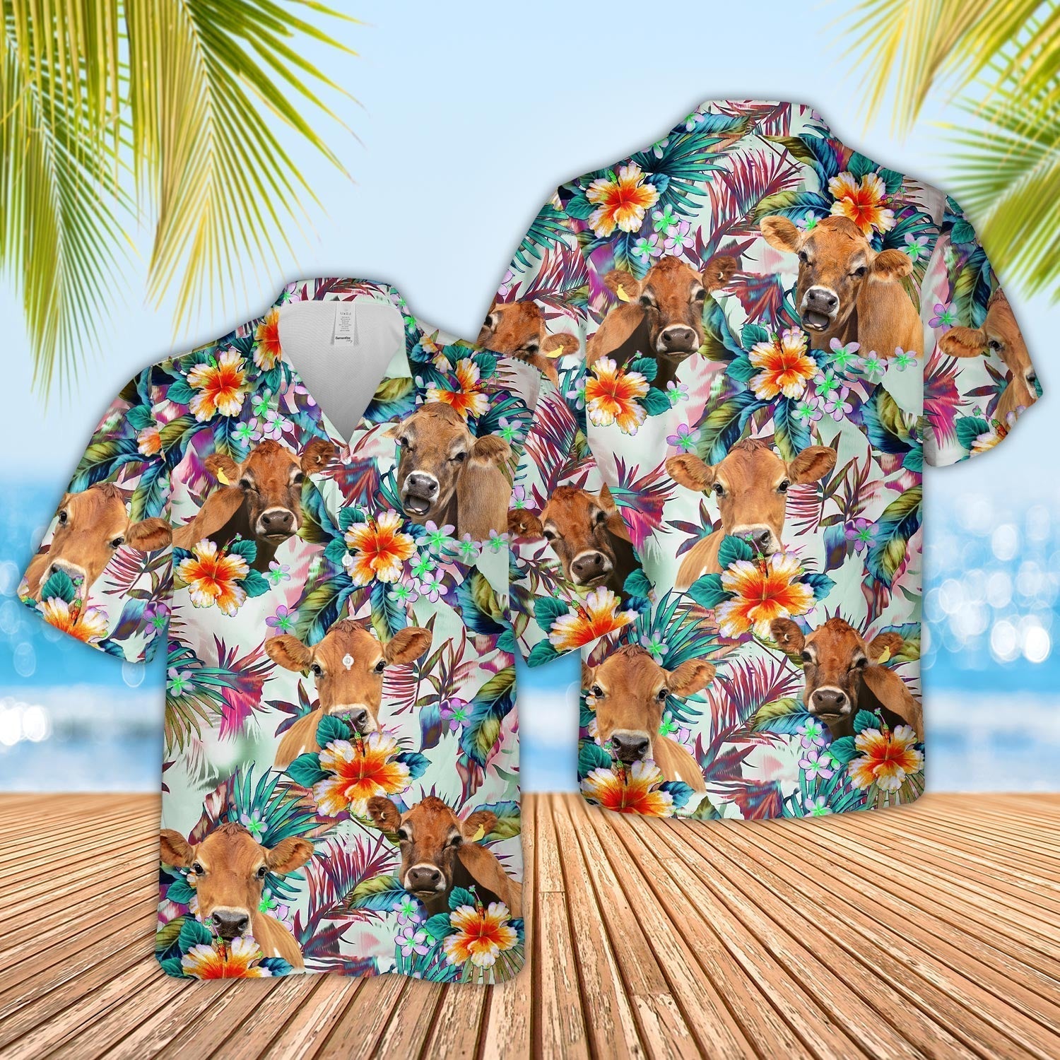 Jersey Colorful Leaf Pattern Hawaiian Shirt