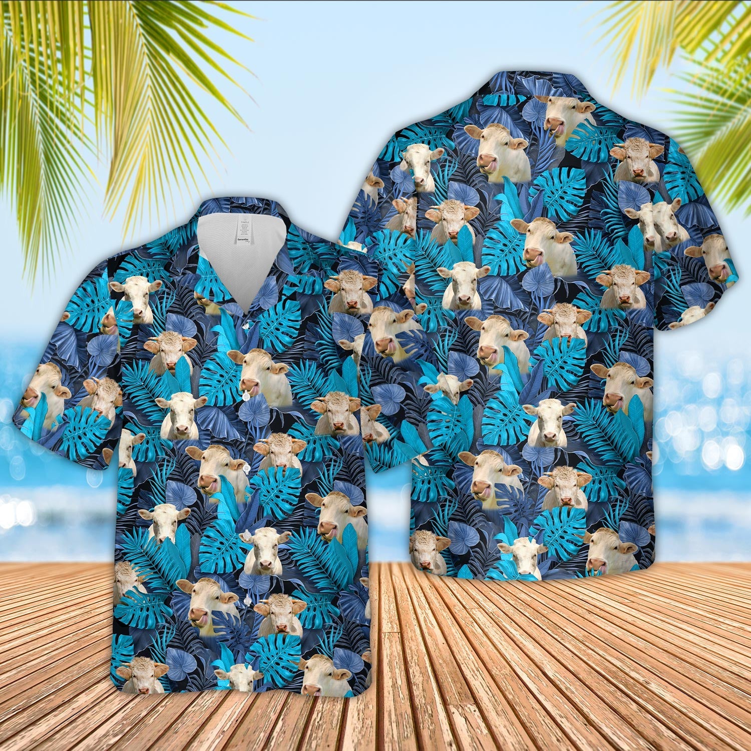 Charolais Leaf Pattern Hawaiian Shirt