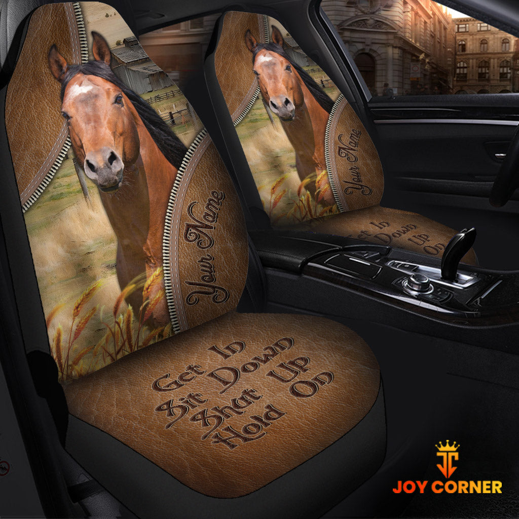 Horse Customized Name Leather Pattern Car Seat Covers (2Pcs)