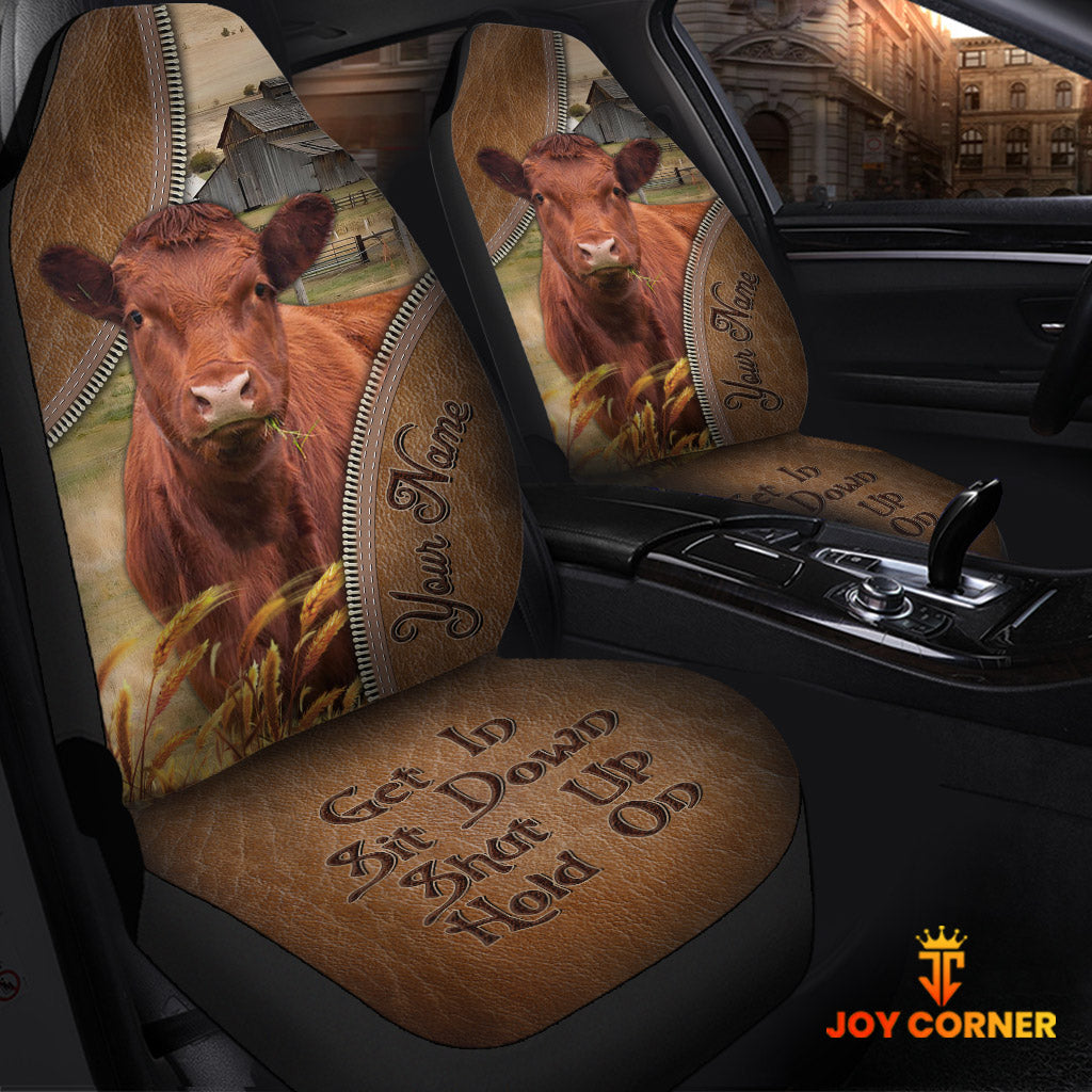 Red Angus Customized Name Leather Pattern Car Seat Covers (2Pcs)
