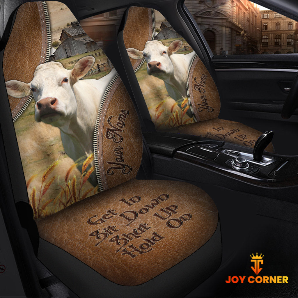 Charolais Customized Name Leather Pattern Car Seat Covers (2Pcs)