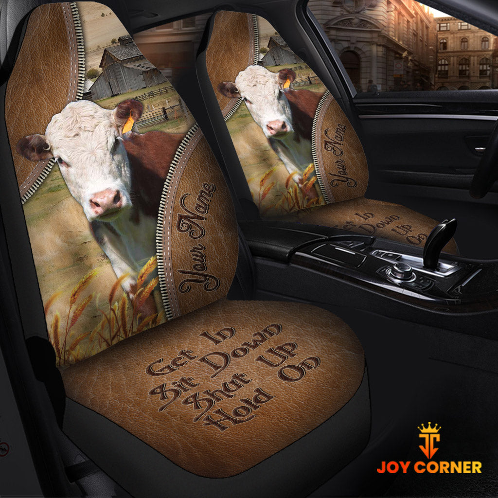 Hereford Customized Name Leather Pattern Car Seat Covers (2Pcs)