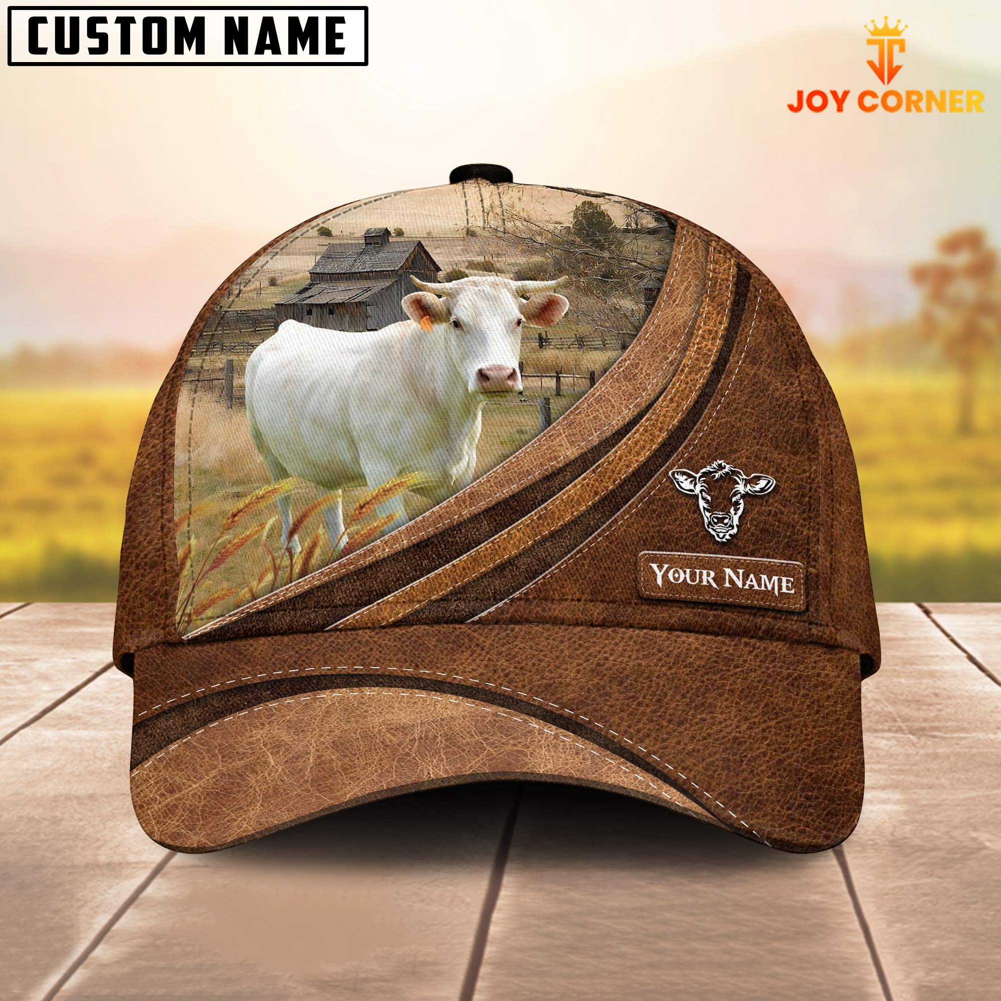 Custom Name Charolais Leather Pattern Classic Cap