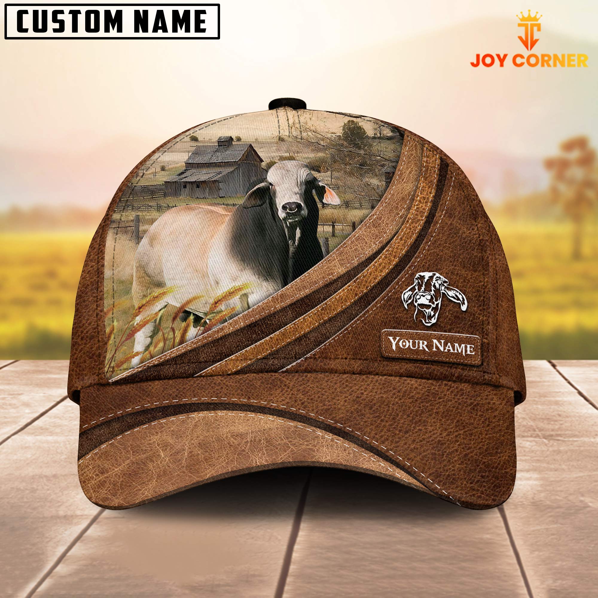 Custom Name Brahman Leather Pattern Classic Cap