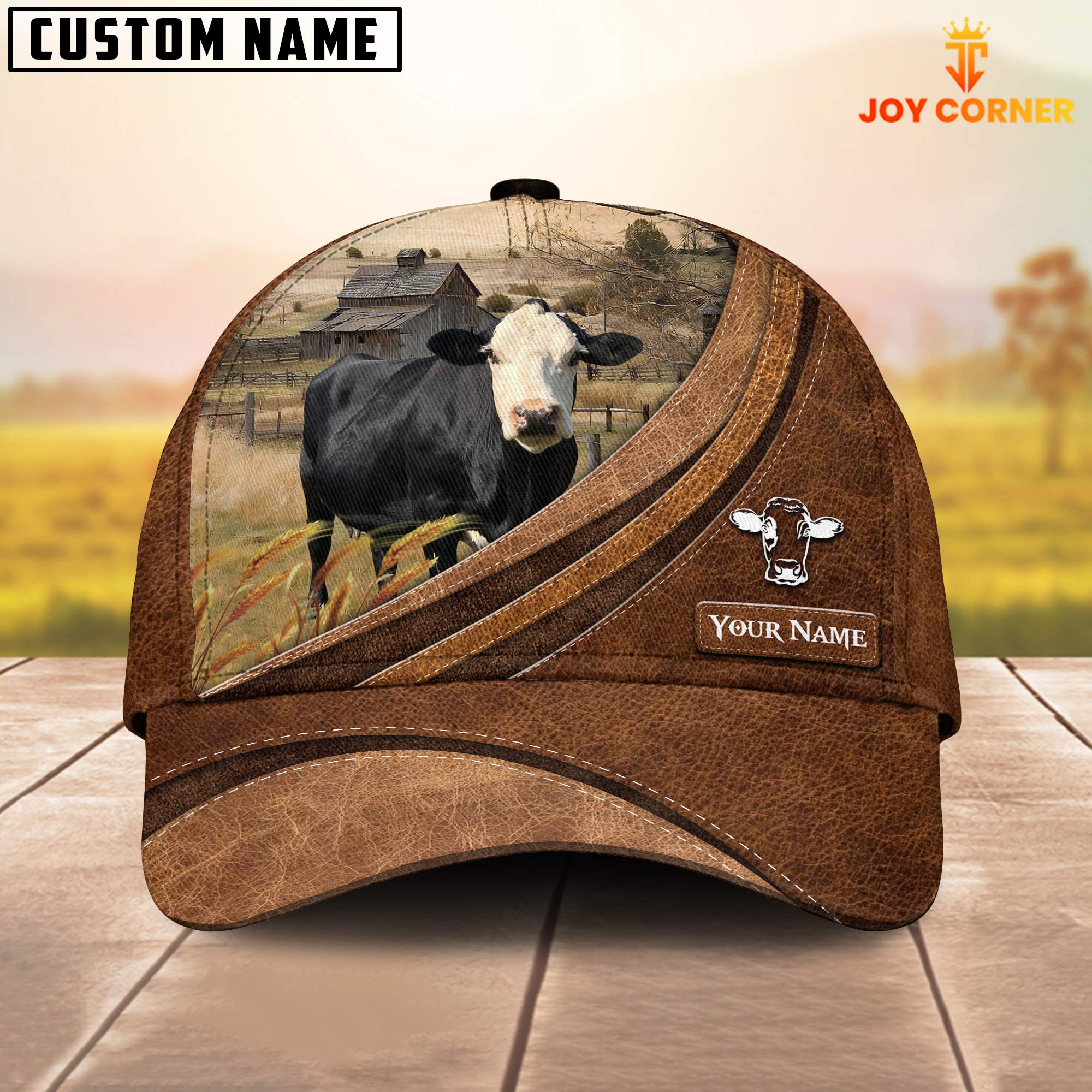 Custom Name Black Baldy Leather Pattern Classic Cap