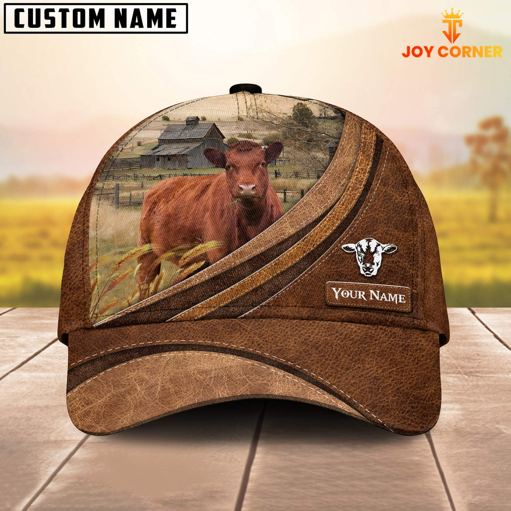 Custom Name Red Angus Leather Pattern Classic Cap