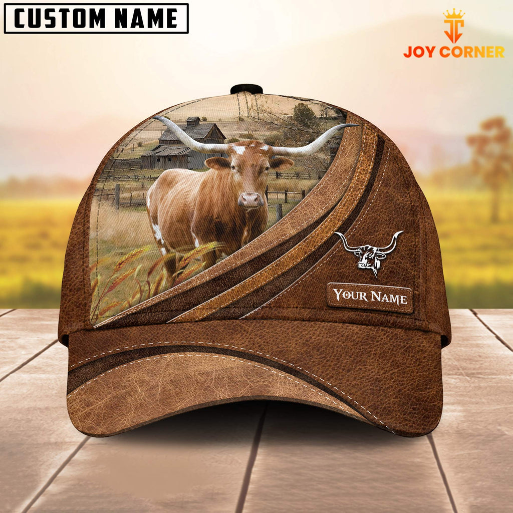 Custom Name Texas Longhorn Leather Pattern Classic Cap