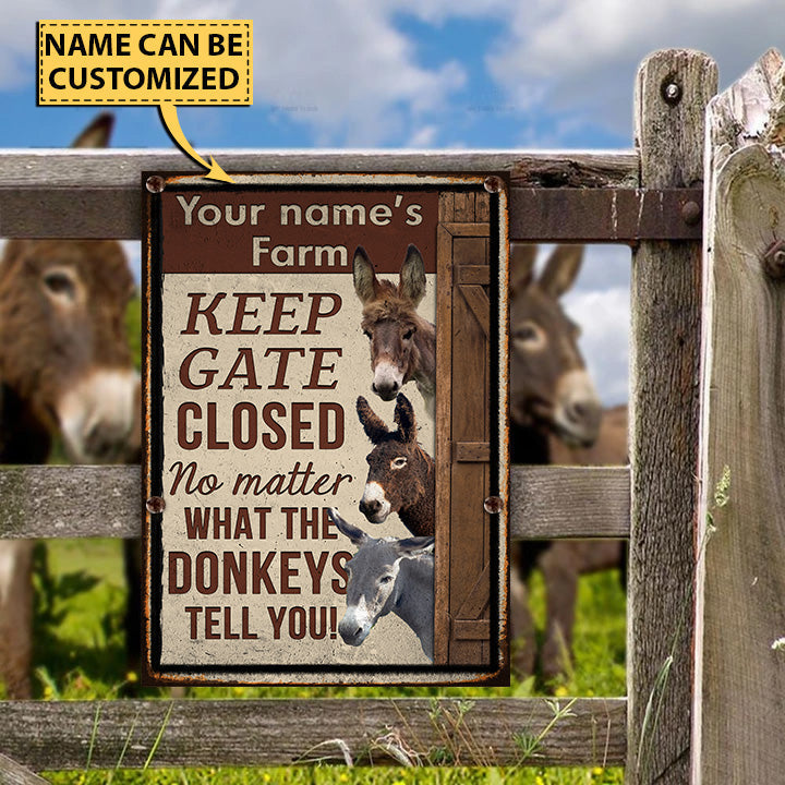 Customized Name DONKEY LOVERS KEEP GATE CLOSED All Printed 3D Metal Sign