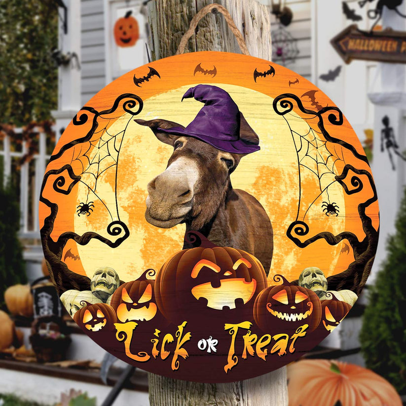 Donkey Lick Or Treat Round Wooden Sign