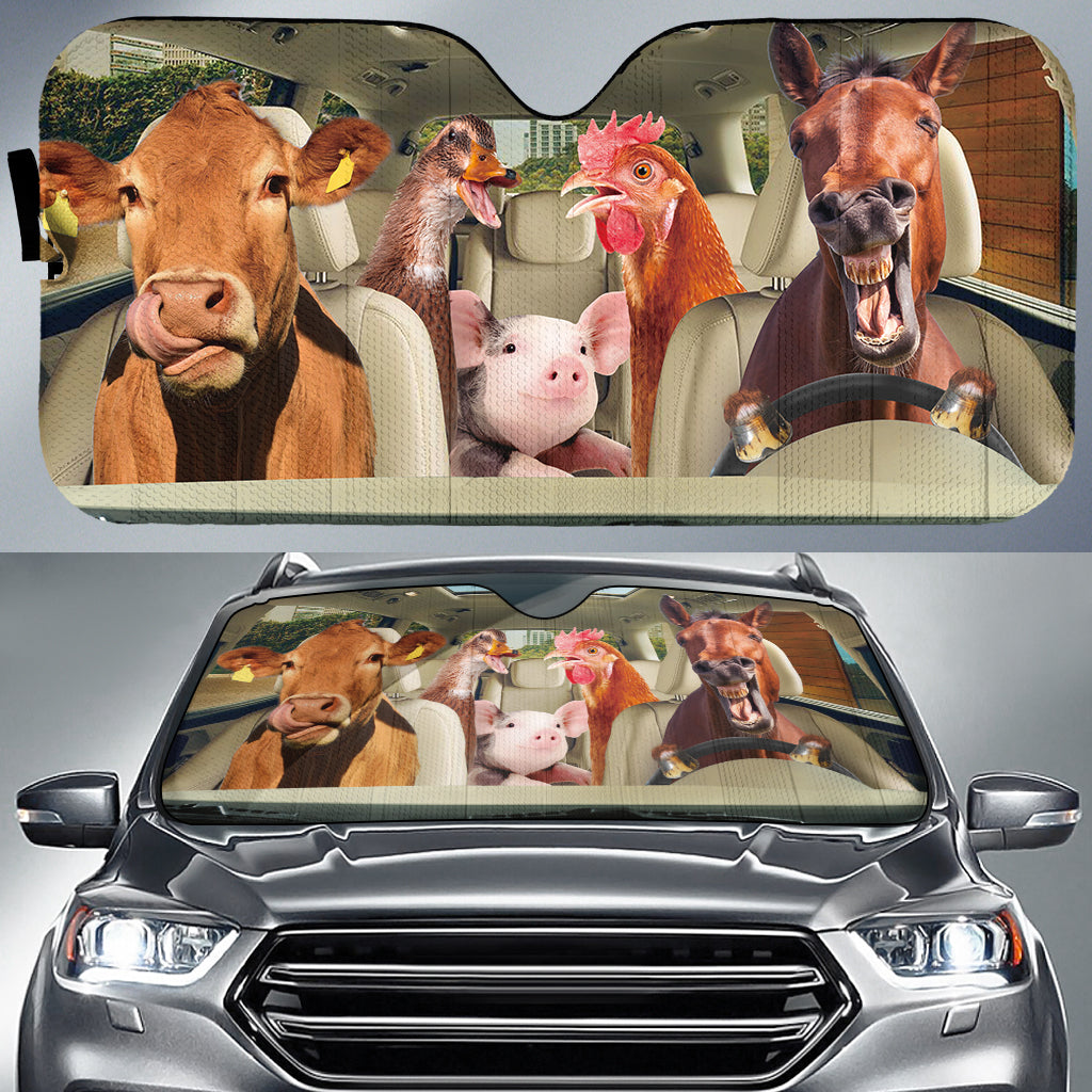 Driving Farm Animals All Over Printed 3D Sun Shade