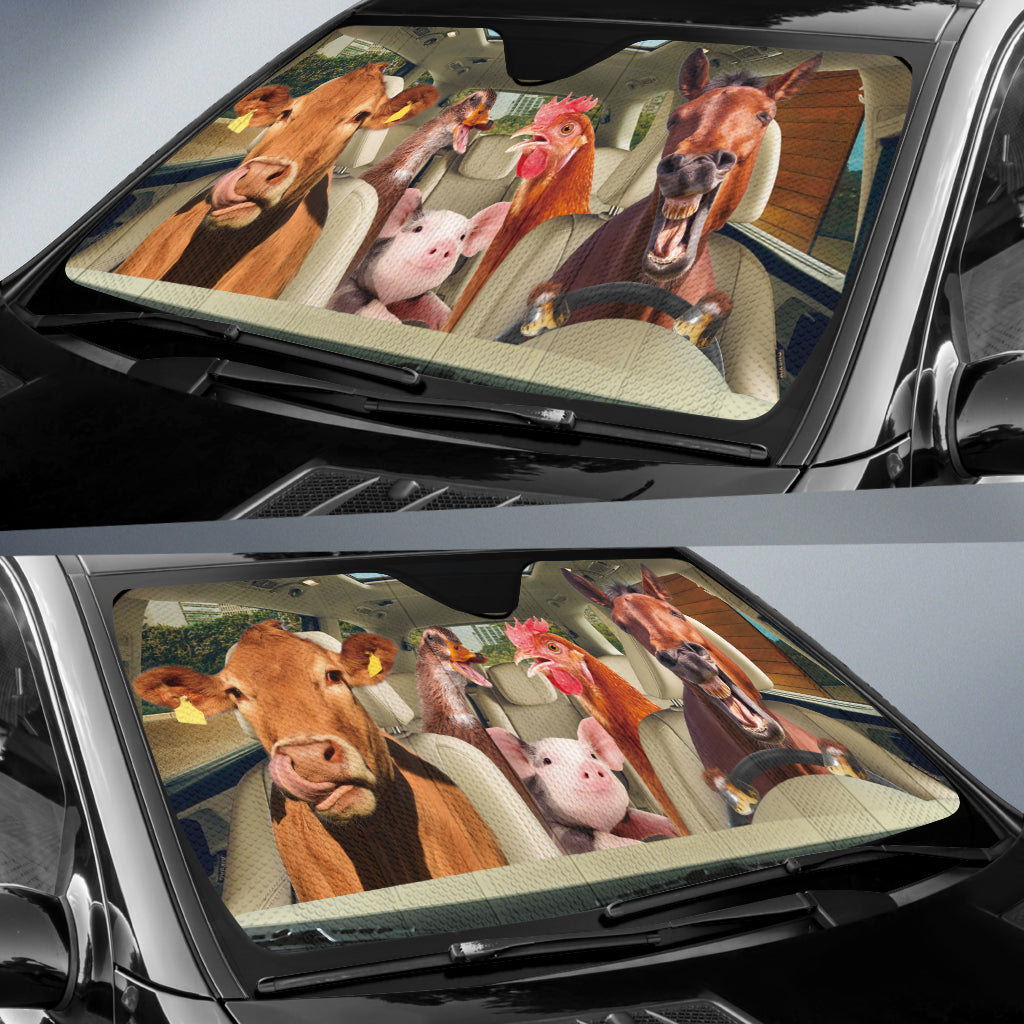 Driving Farm Animals All Over Printed 3D Sun Shade