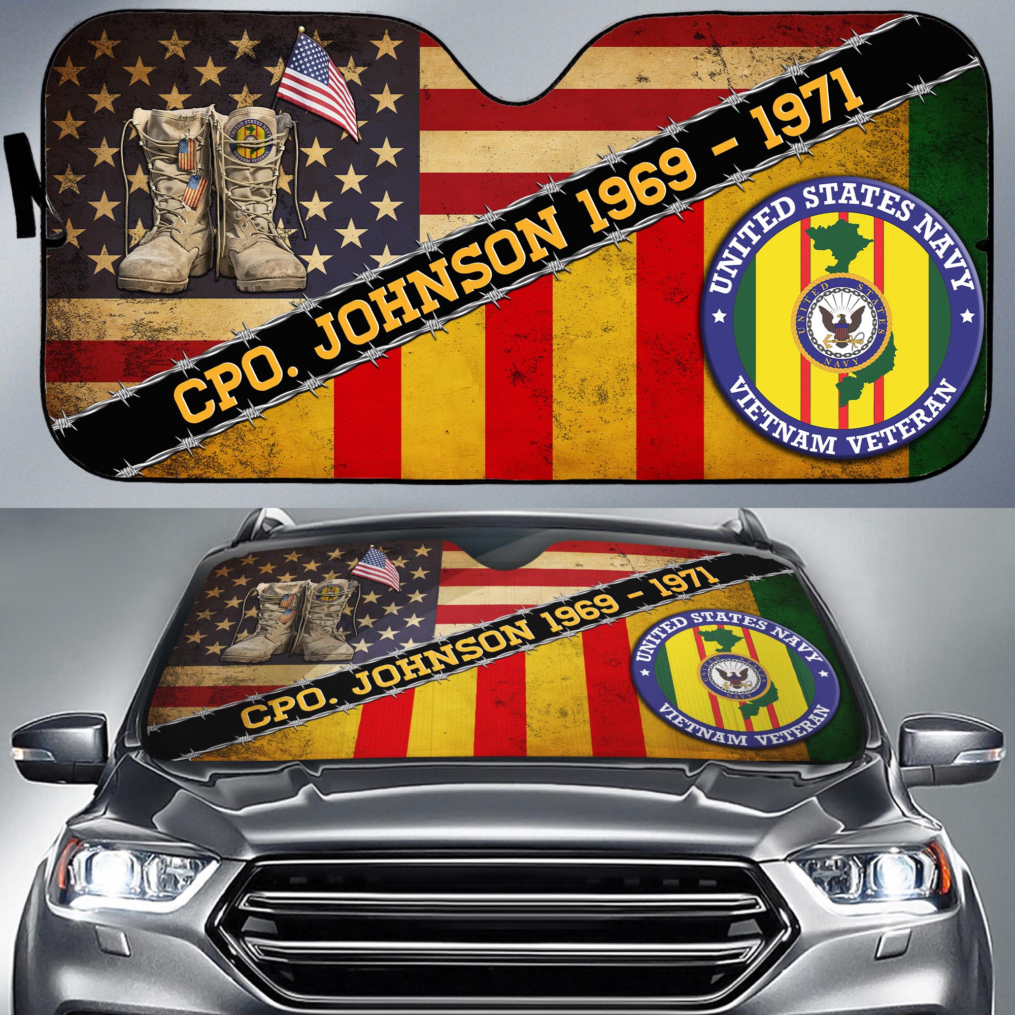 Custom US NAVY VIETNAM VETERAN All Over Printed 3D Sun Shade
