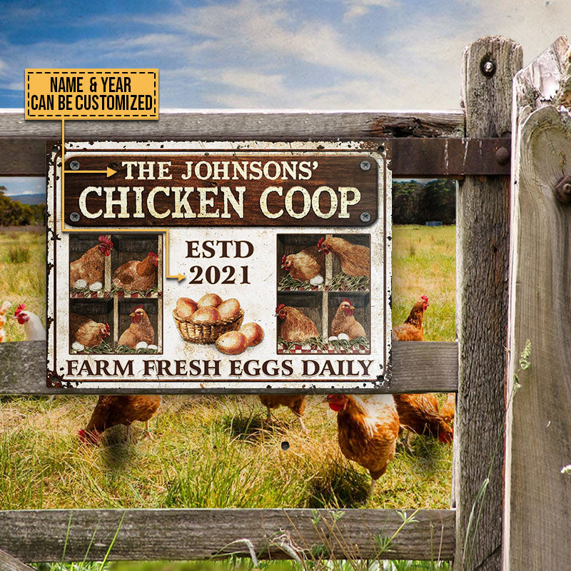 Personalized Farm Chicken Coop Fresh Eggs Daily All Printed 3D Metal Sign