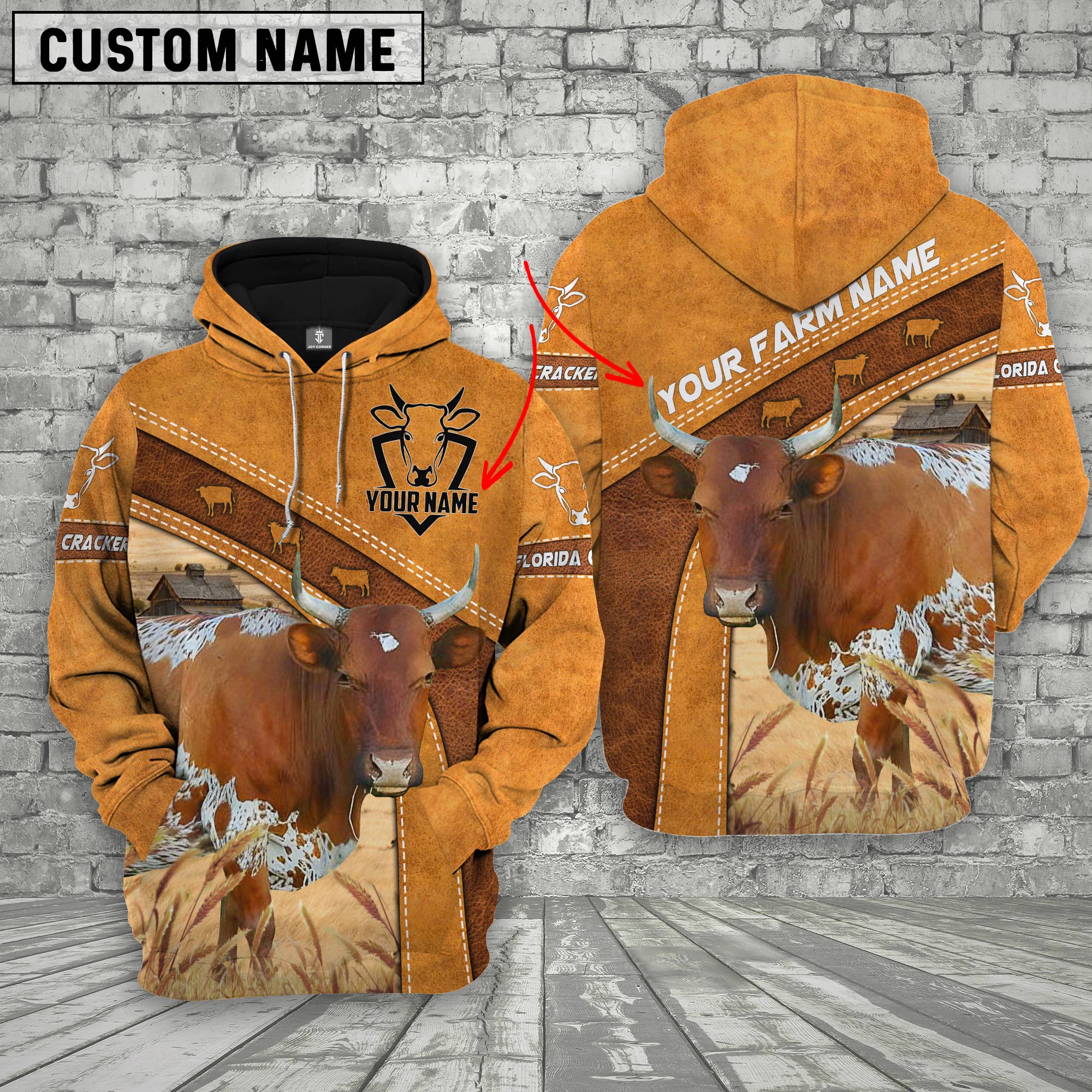 Personalized Name Farm Florida Cracker Cattle Hoodie
