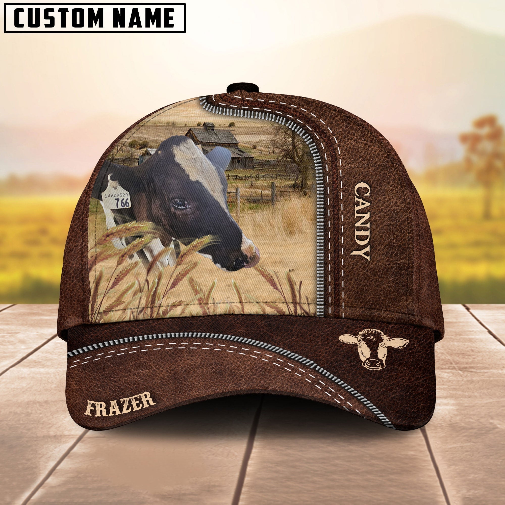 Custom Image Customized Name Leather Pattern Cap