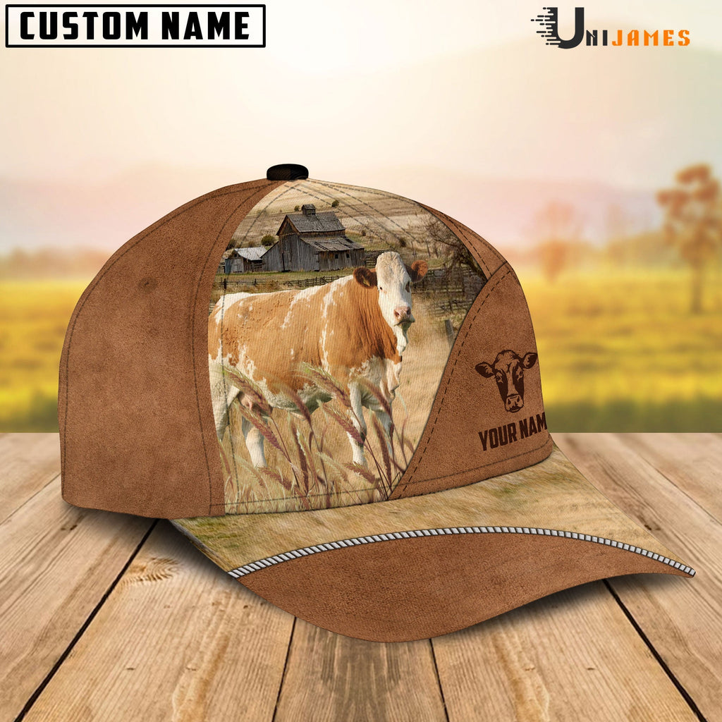 Simmental Cattle Personalized Name Brown Farm Cap