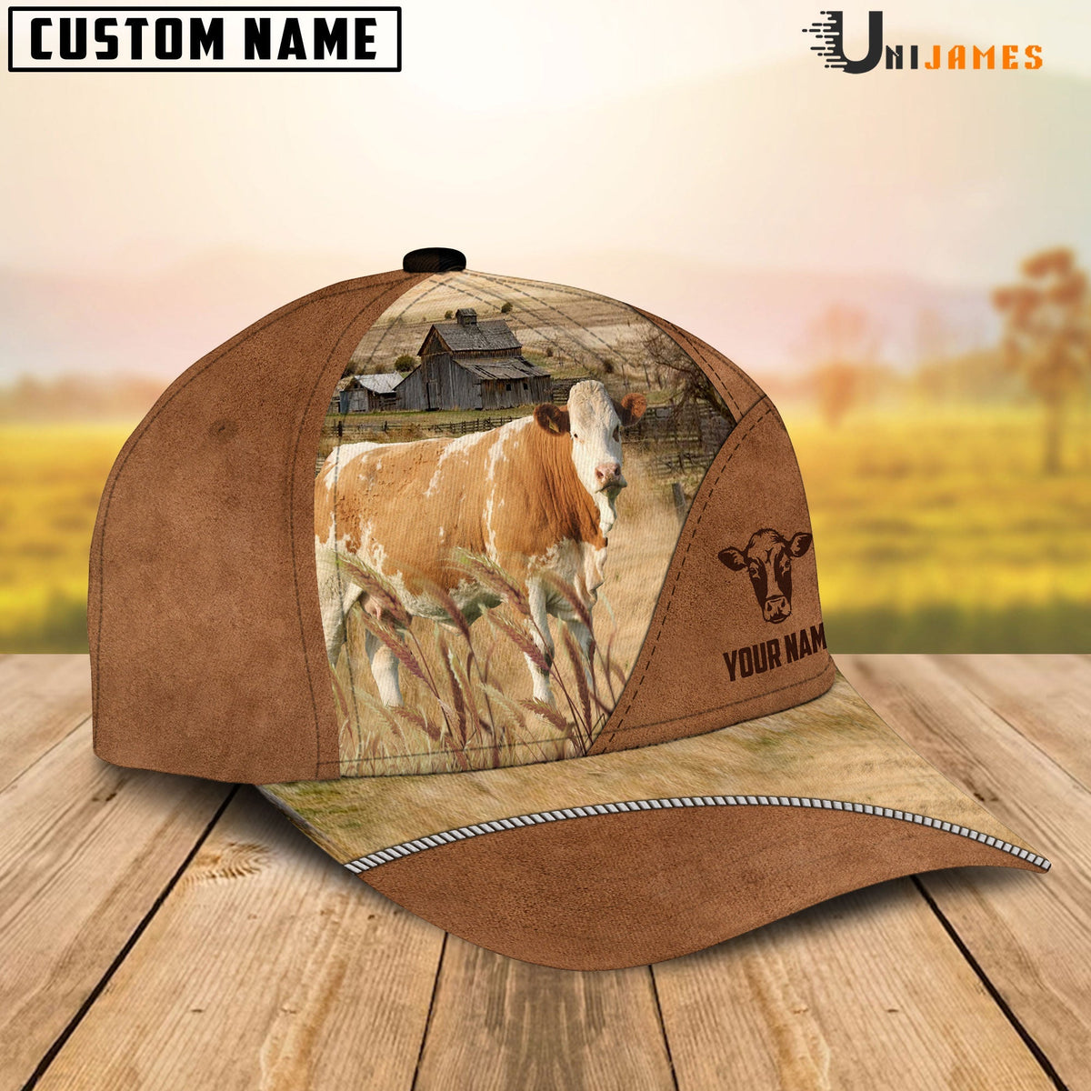 Simmental Cattle Personalized Name Brown Farm Cap