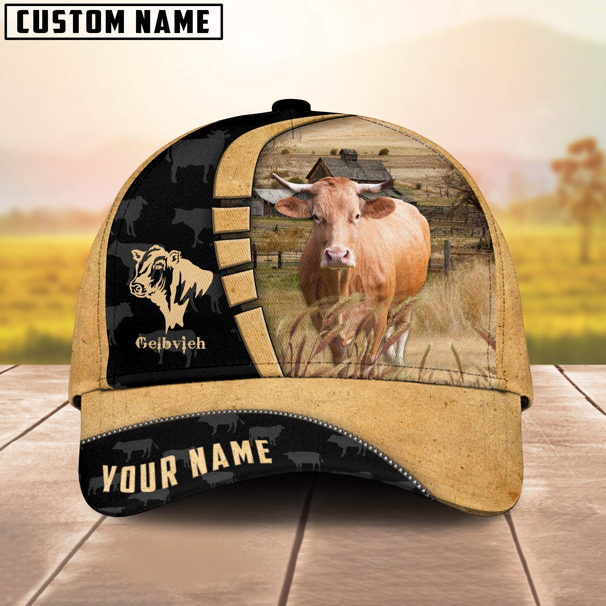 Custom Name Gelbvieh Cattle Farmhouse Field Cap