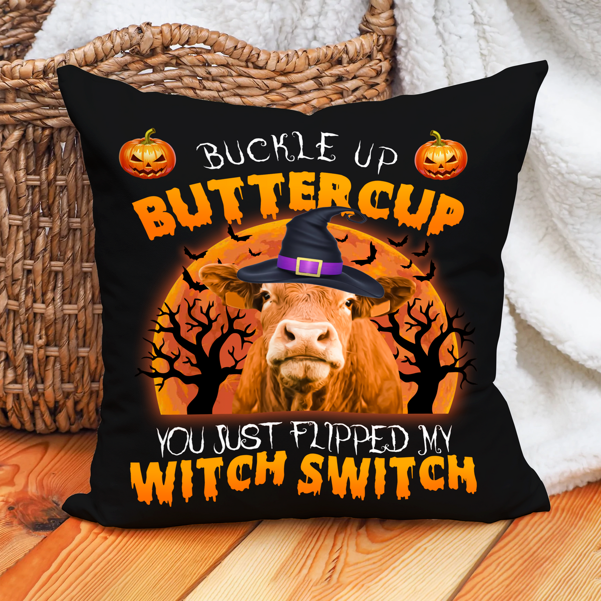 Happy Halloween Gelbvieh Buckle Up Butter Cup Pillow Case