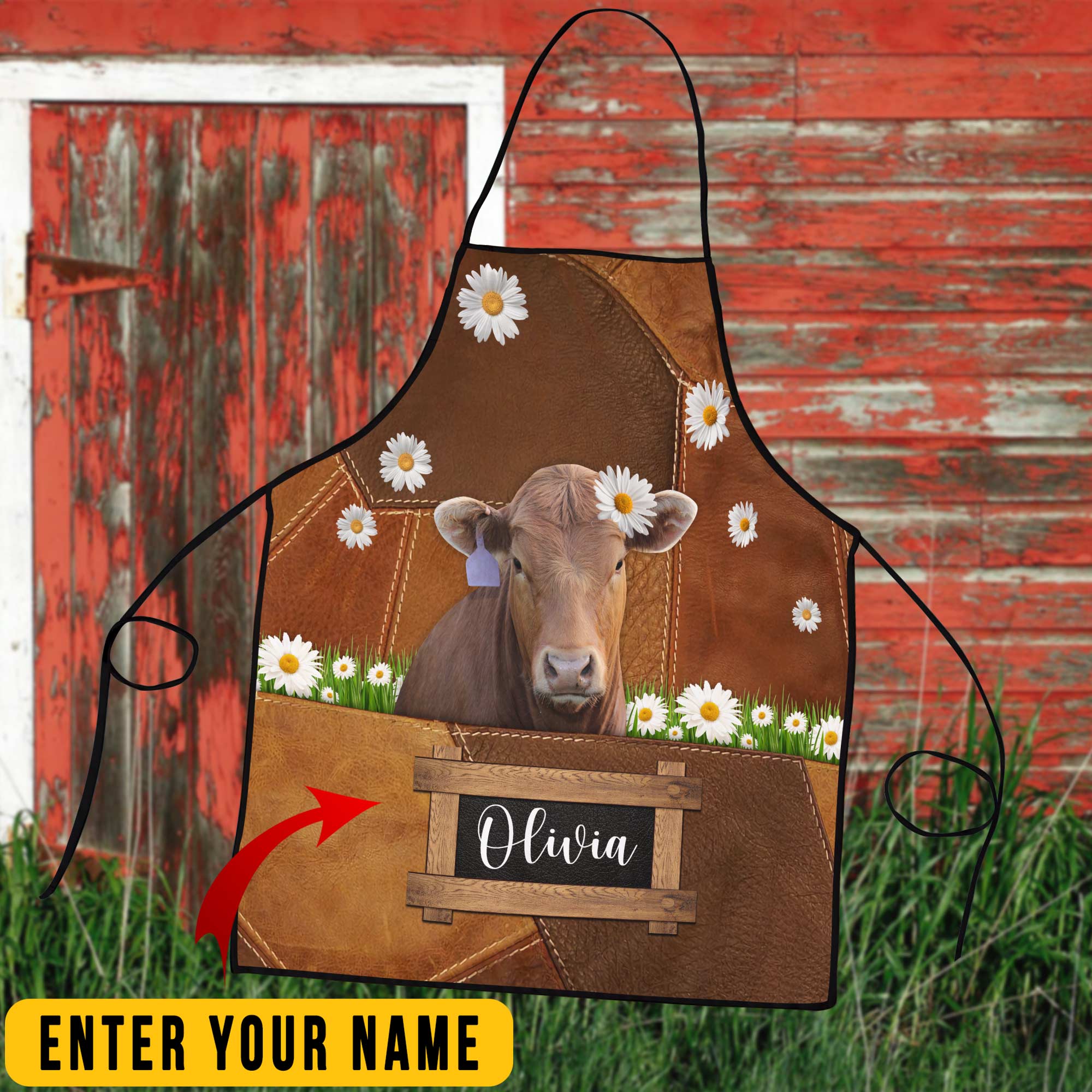 Personalized Name Gelbvieh Cattle All Over Printed 3D Apron