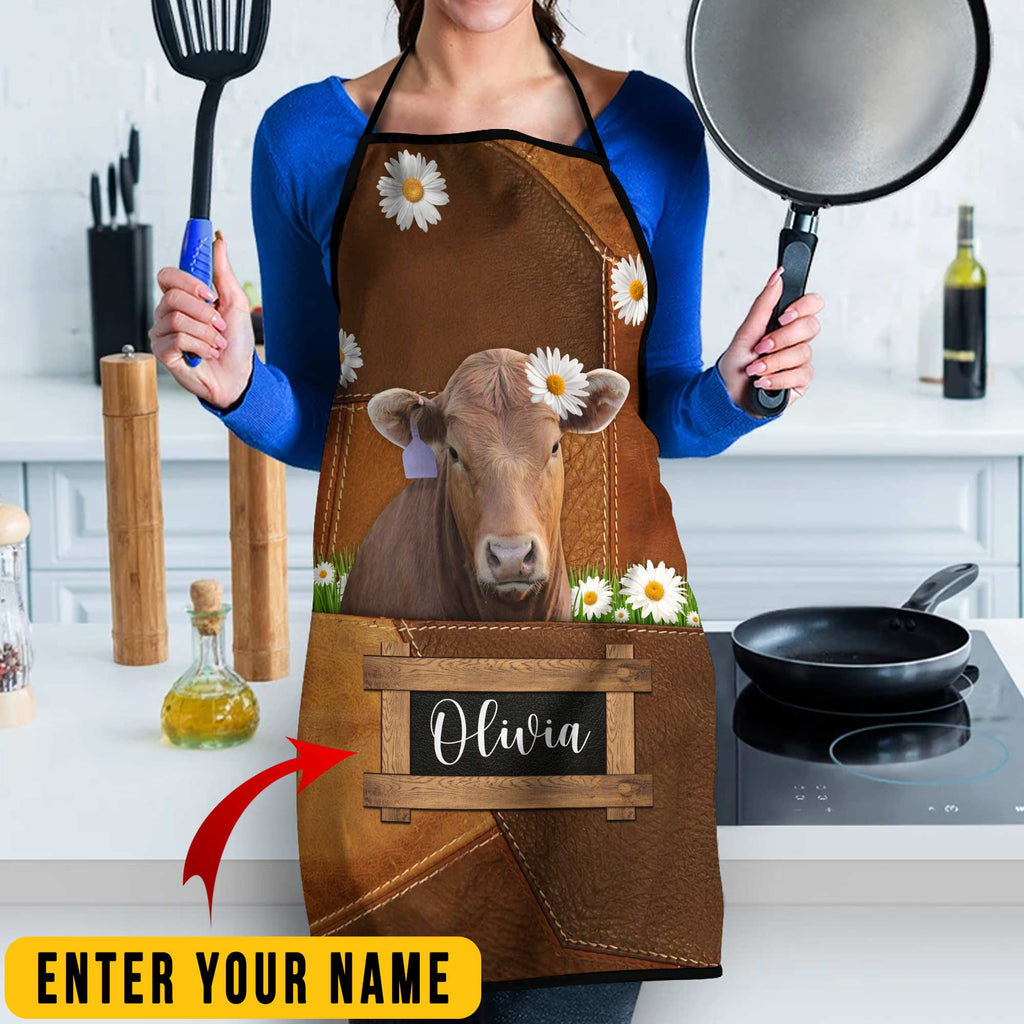 Personalized Name Gelbvieh Cattle All Over Printed 3D Apron