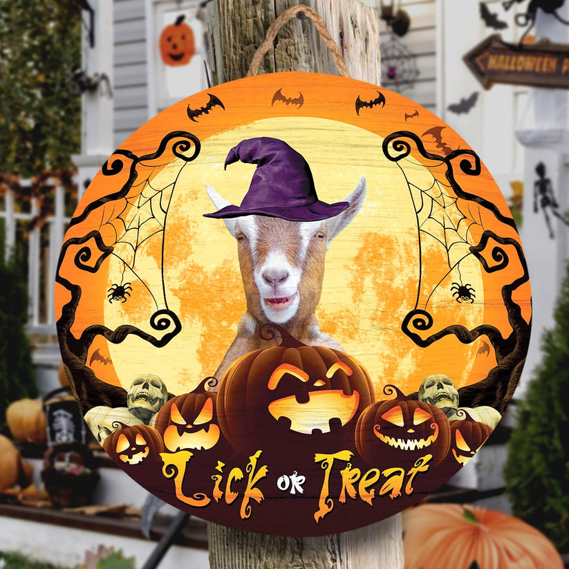 Goat Lick Or Treat Round Wooden Sign