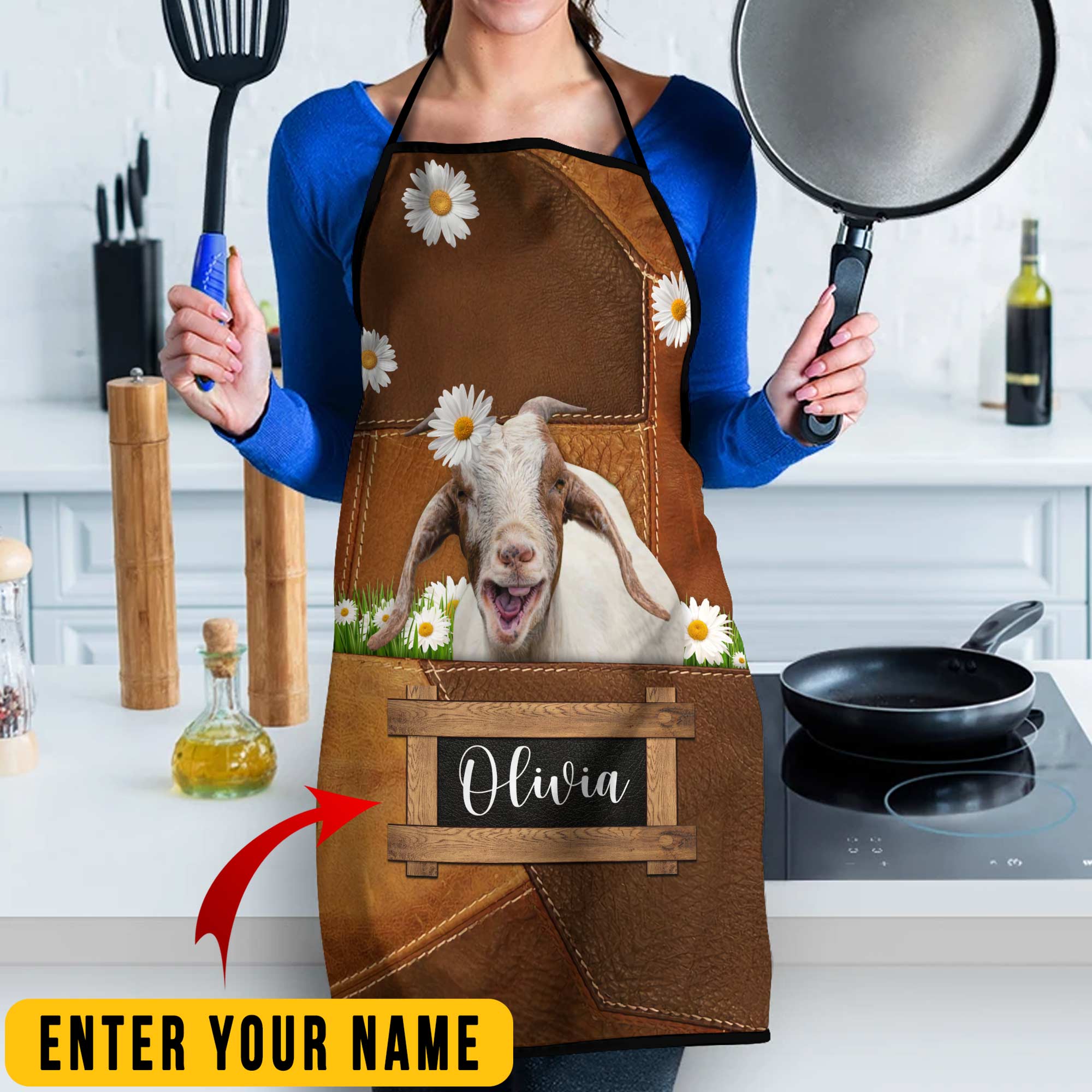 Personalized Name Goat All Over Printed 3D Apron