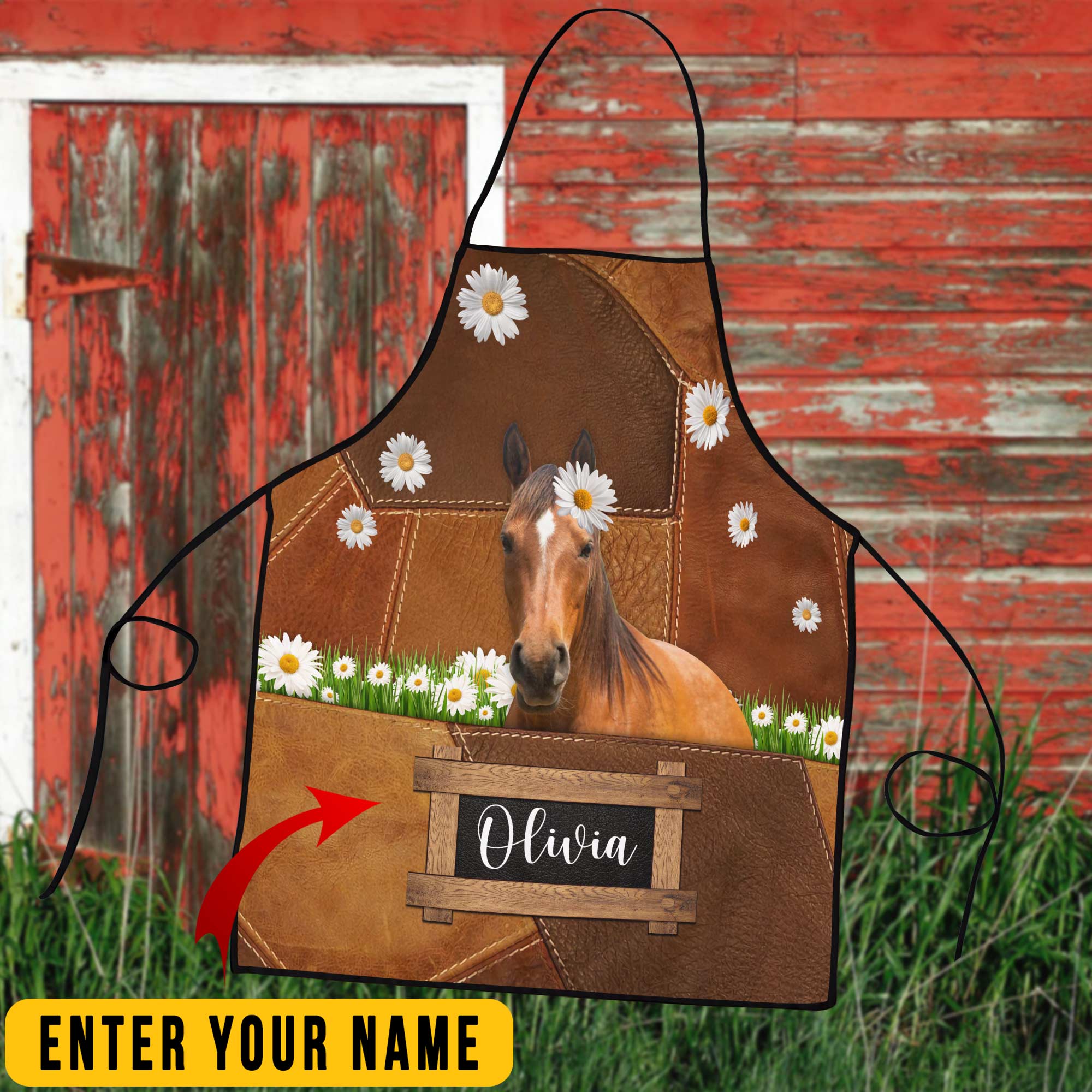 Personalized Name Grade Horse All Over Printed 3D Apron
