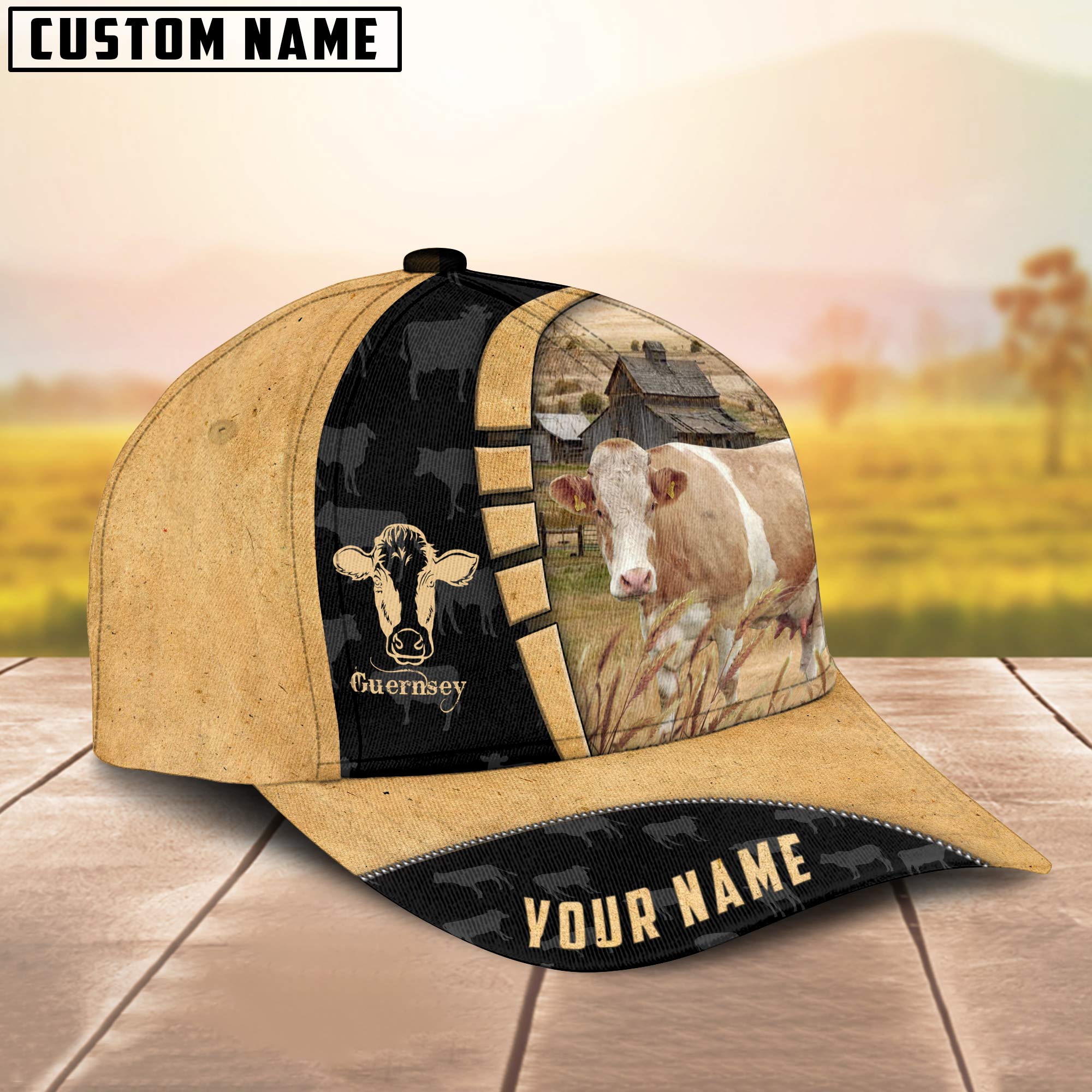 Custom Name Guernsey Cattle Farmhouse Field Cap