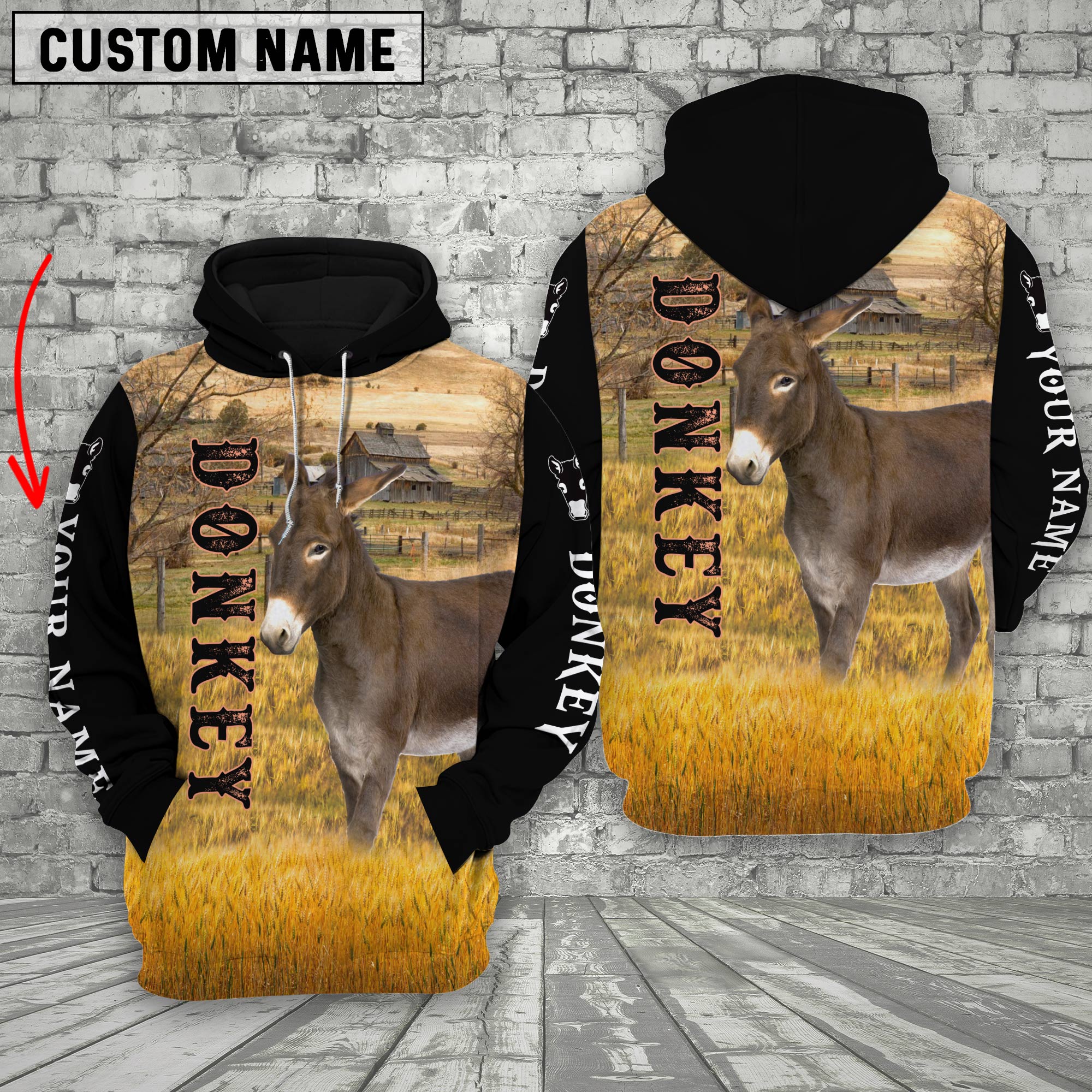 Personalized Name Donkey On The Farm All Over Printed 3D Hoodie