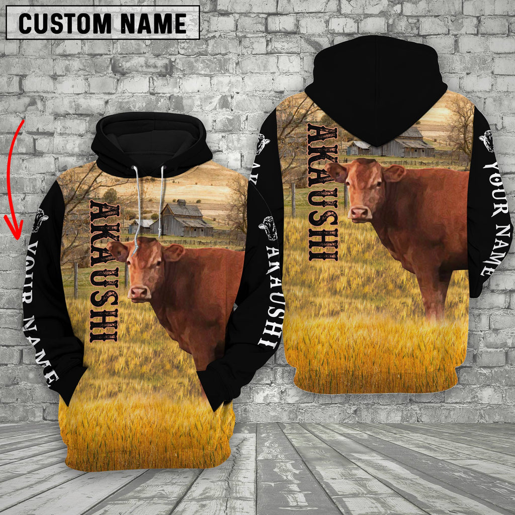 Personalized Name Akaushi Cattle On The Farm All Over Printed 3D Hoodie