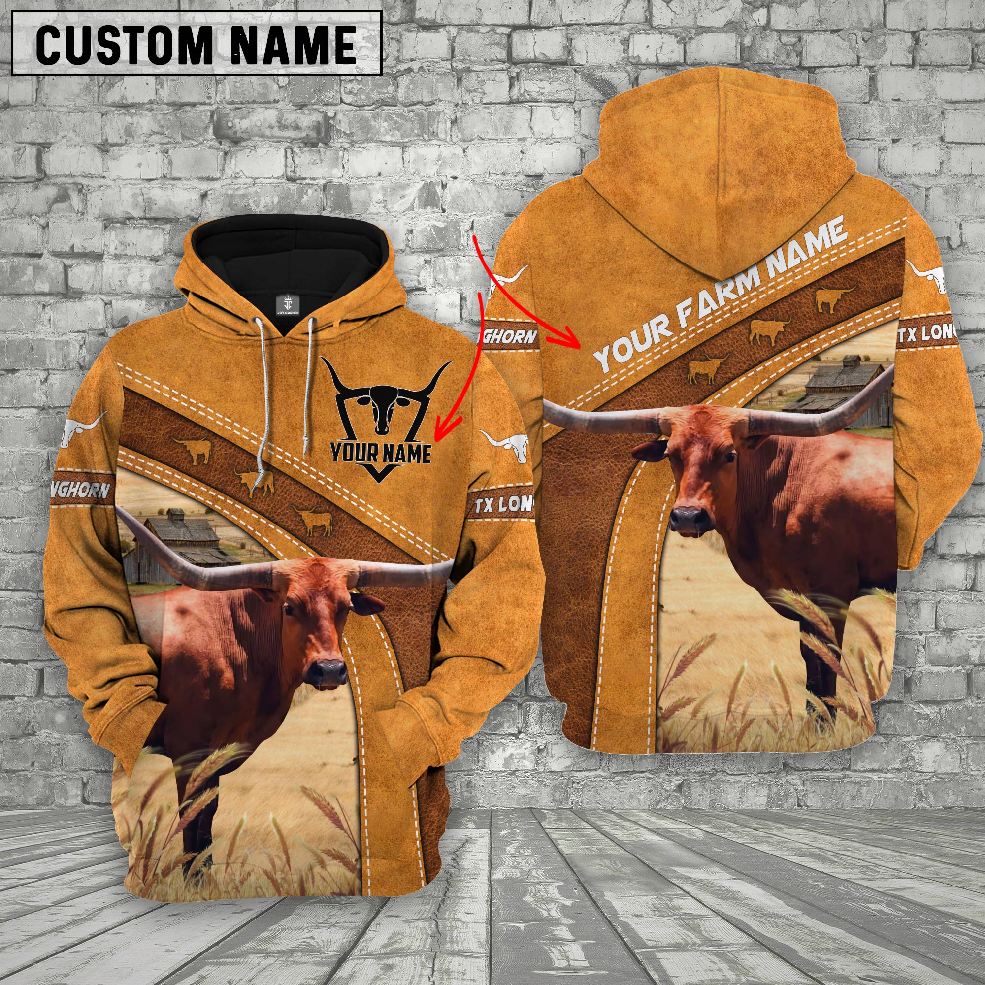 Personalized Name Texas Longhorn Cattle Hoodie