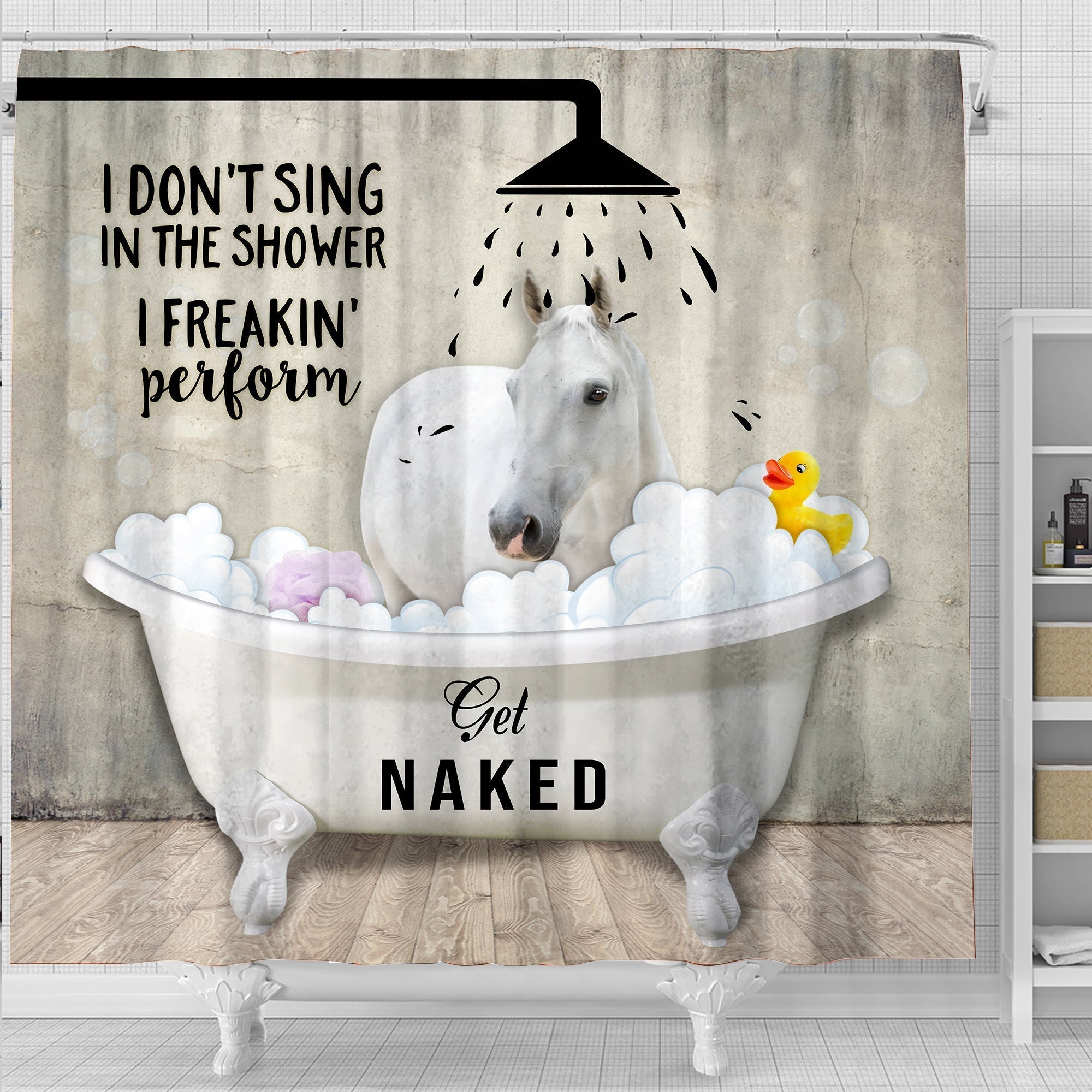 White Horse I Don't Sing In The Shower 3D Shower Curtain