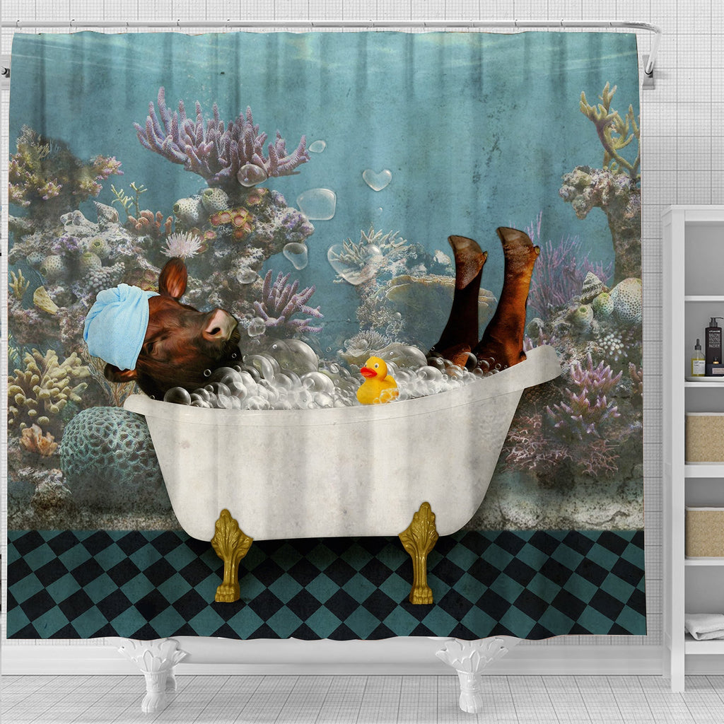 Beefmaster Taking Shower Under The Sea 3D Shower Curtain