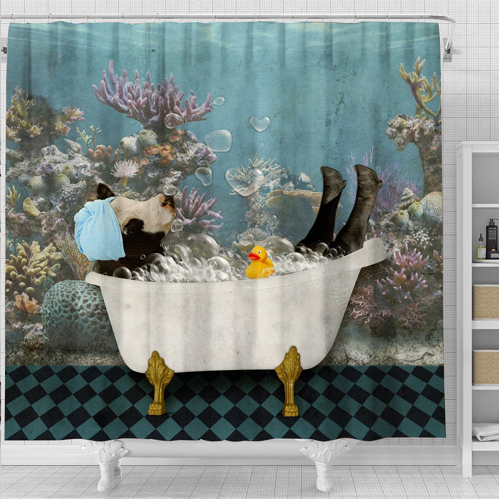 Joy Corners Black Baldy Taking Shower Under The Sea 3D Shower Curtain