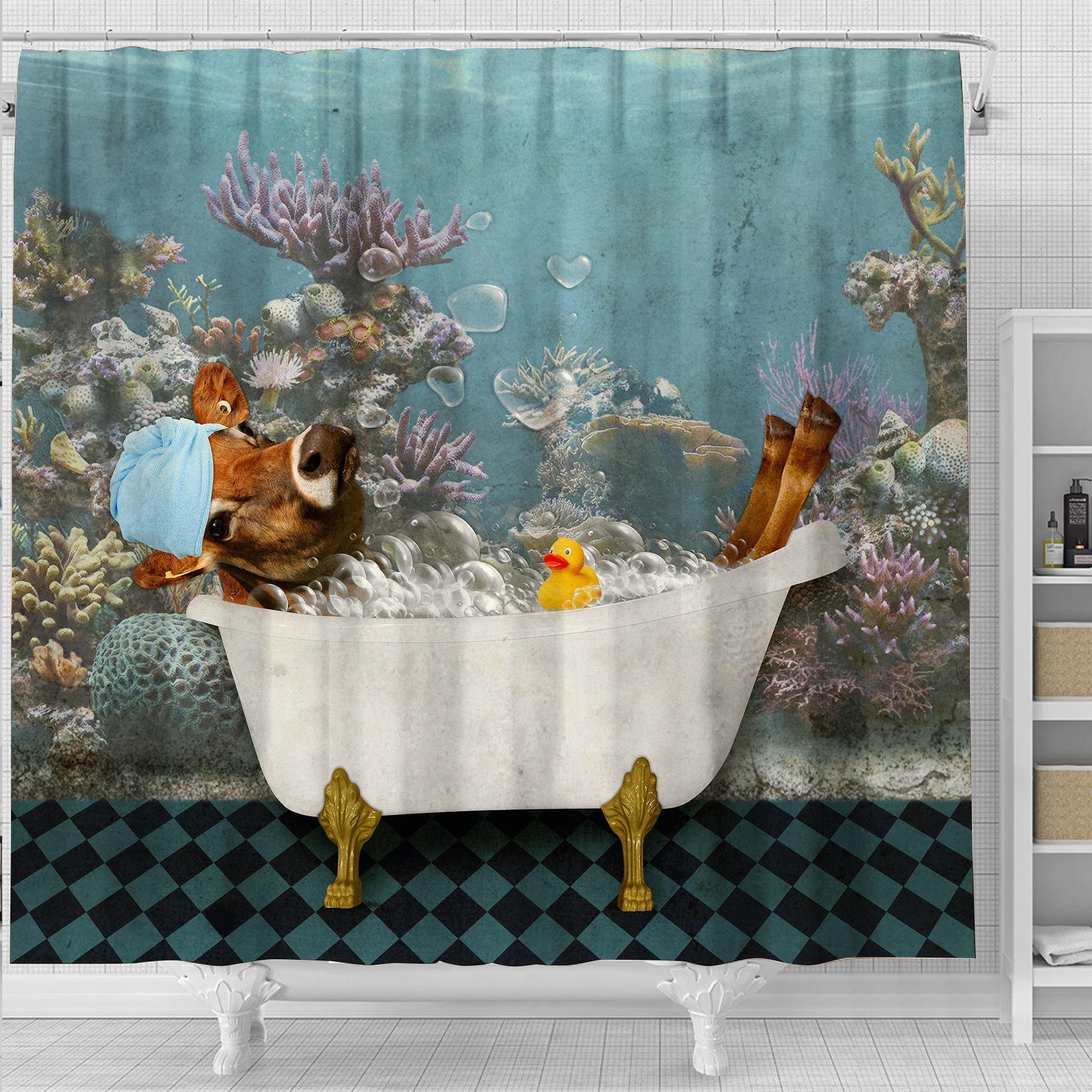 Jersey Taking Shower Under The Sea 3D Shower Curtain