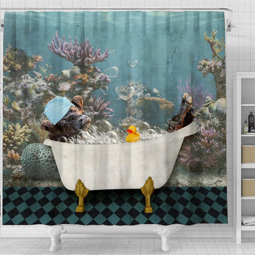 Belted Galloway Taking Shower Under The Sea 3D Shower Curtain