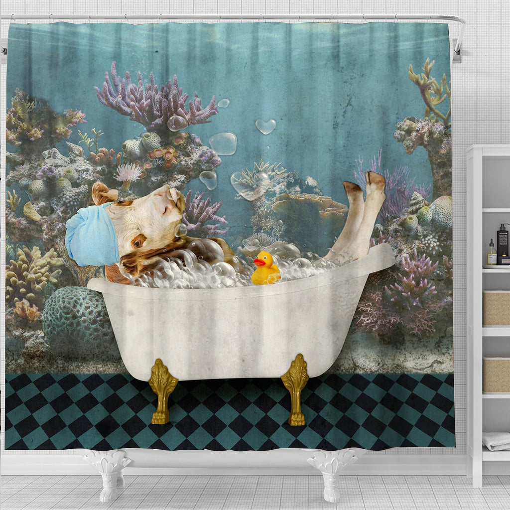Hereford Taking Shower Under The Sea 3D Shower Curtain