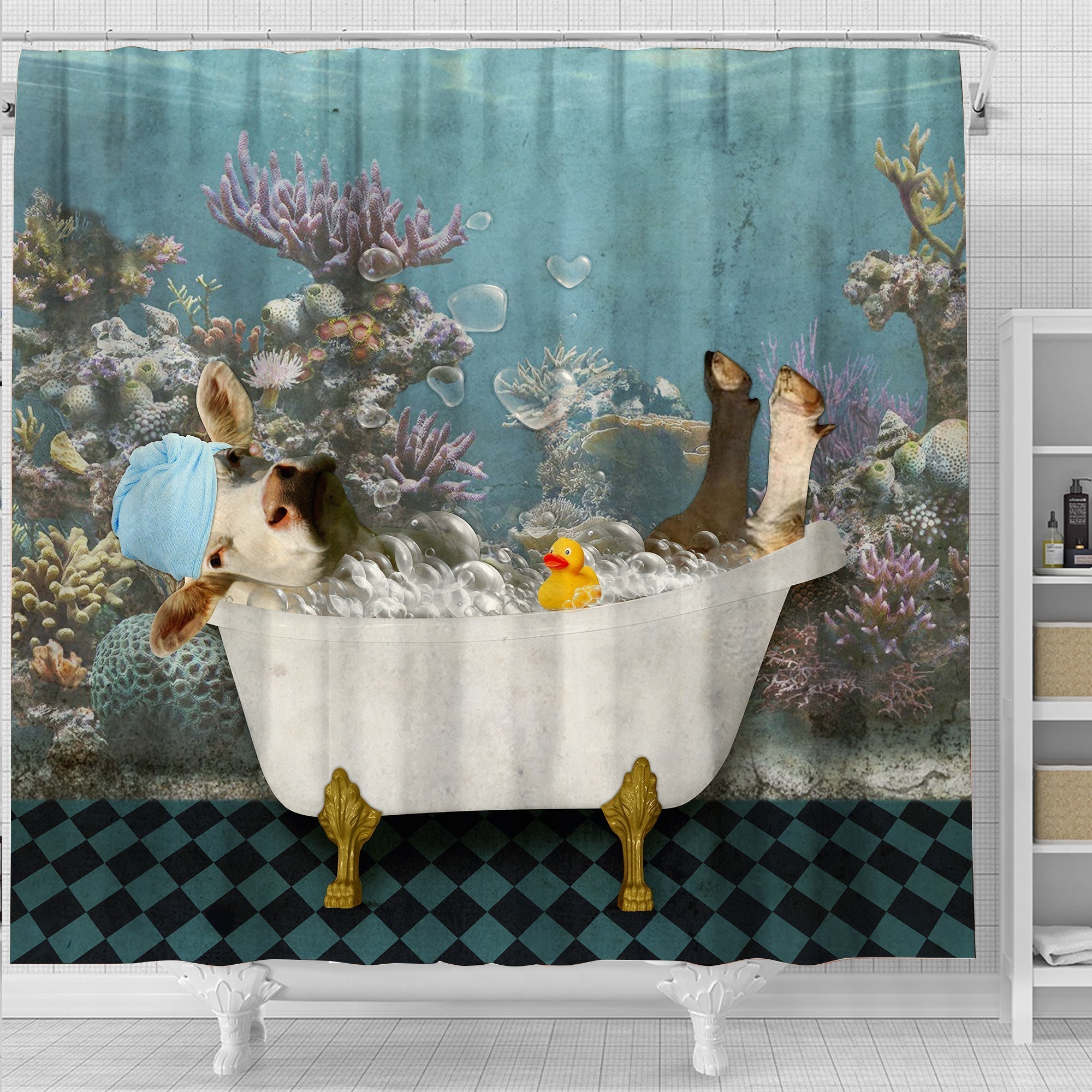 Charolais Taking Shower Under The Sea 3D Shower Curtain
