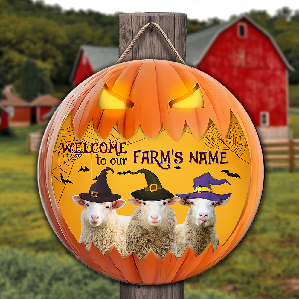 Welcome To Our Farm Pumpkin Custom Name Wooden Sign