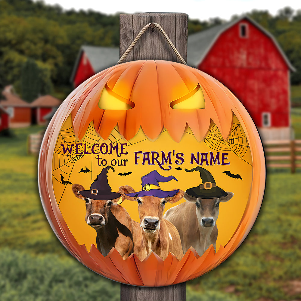 Welcome To Our Farm Pumpkin Custom Name Wooden Sign