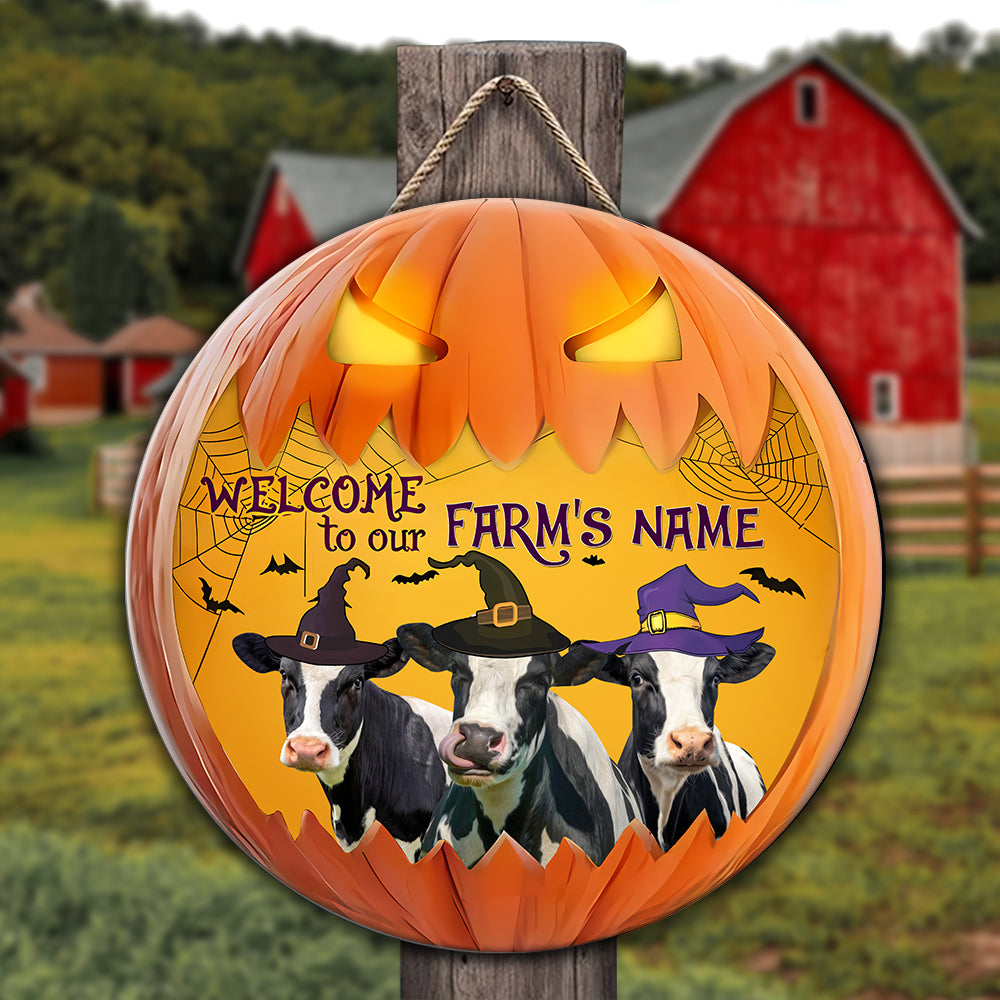 Welcome To Our Farm Pumpkin Custom Name Wooden Sign