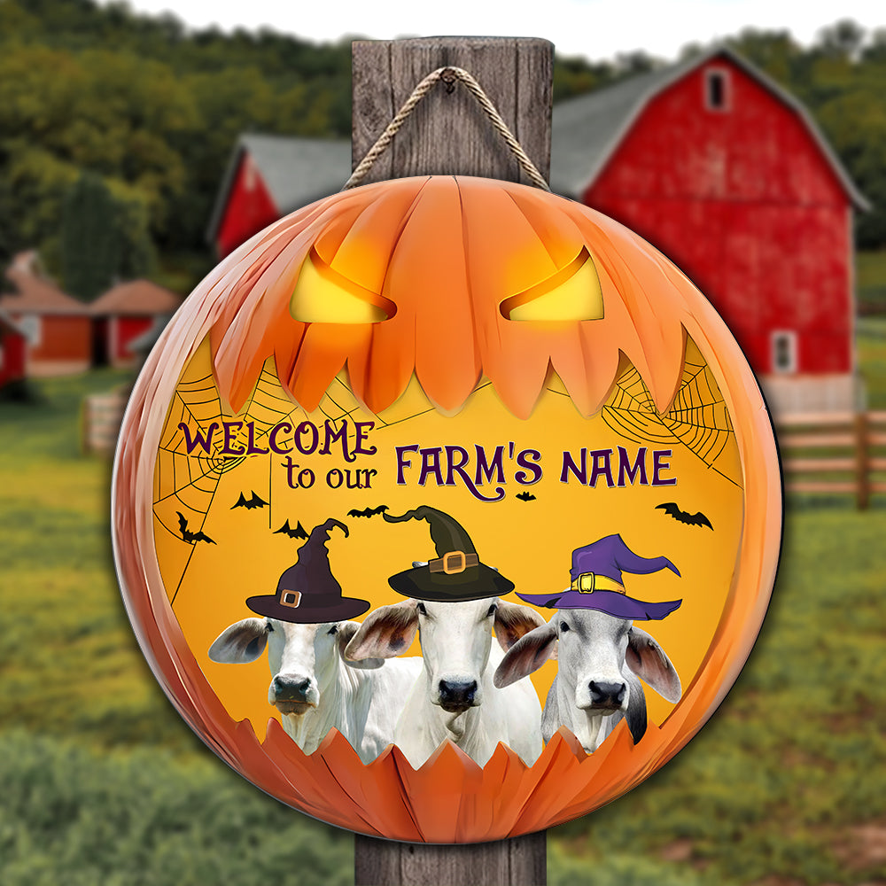 Welcome To Our Farm Pumpkin Custom Name Wooden Sign