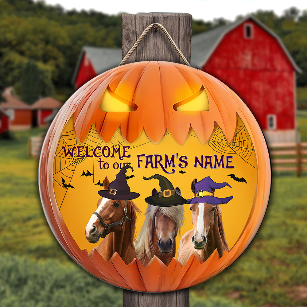 Welcome To Our Farm Pumpkin Custom Name Wooden Sign