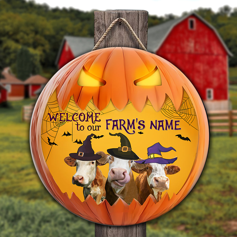 Welcome To Our Farm Pumpkin Custom Name Wooden Sign