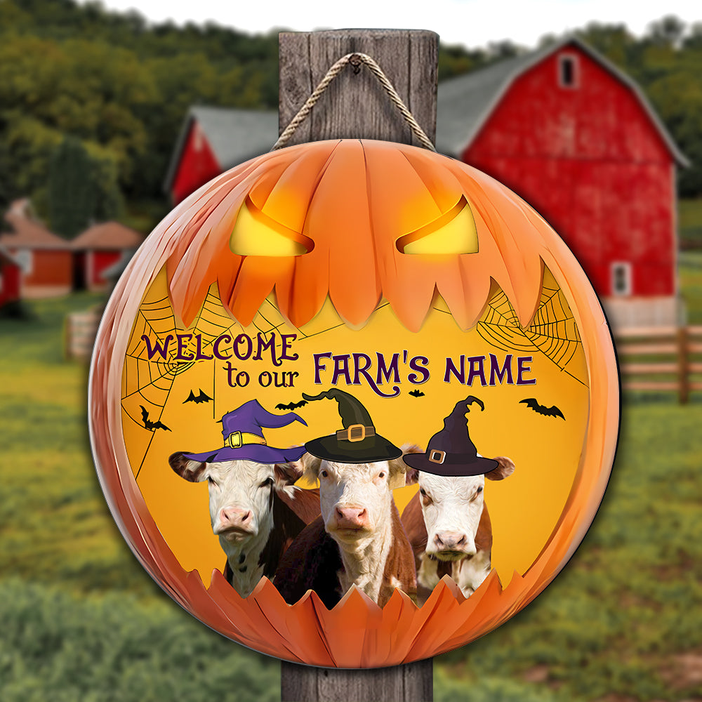 Welcome To Our Farm Pumpkin Custom Name Wooden Sign