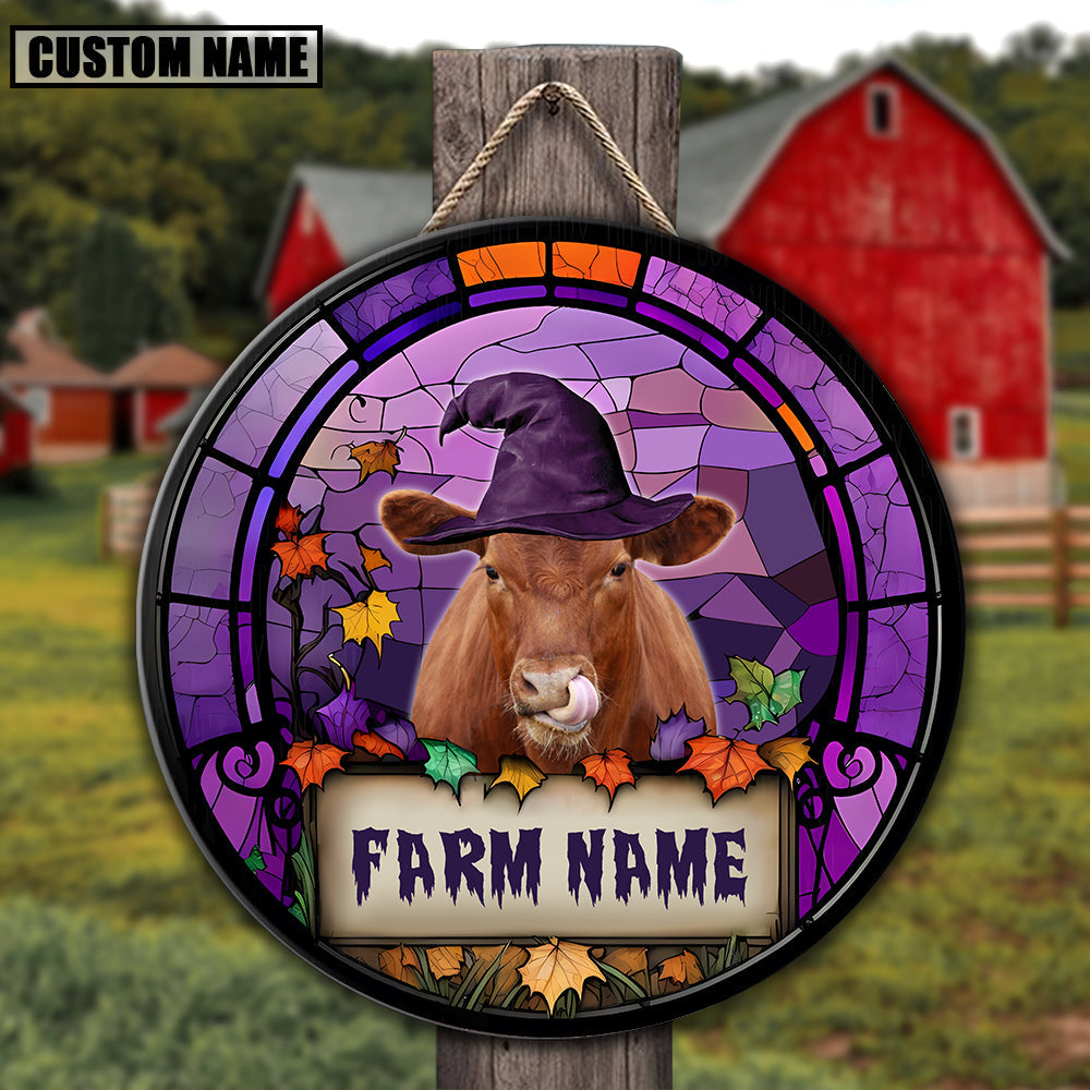 Red Angus Personalized Name Stained Glass Effect Metal Sign