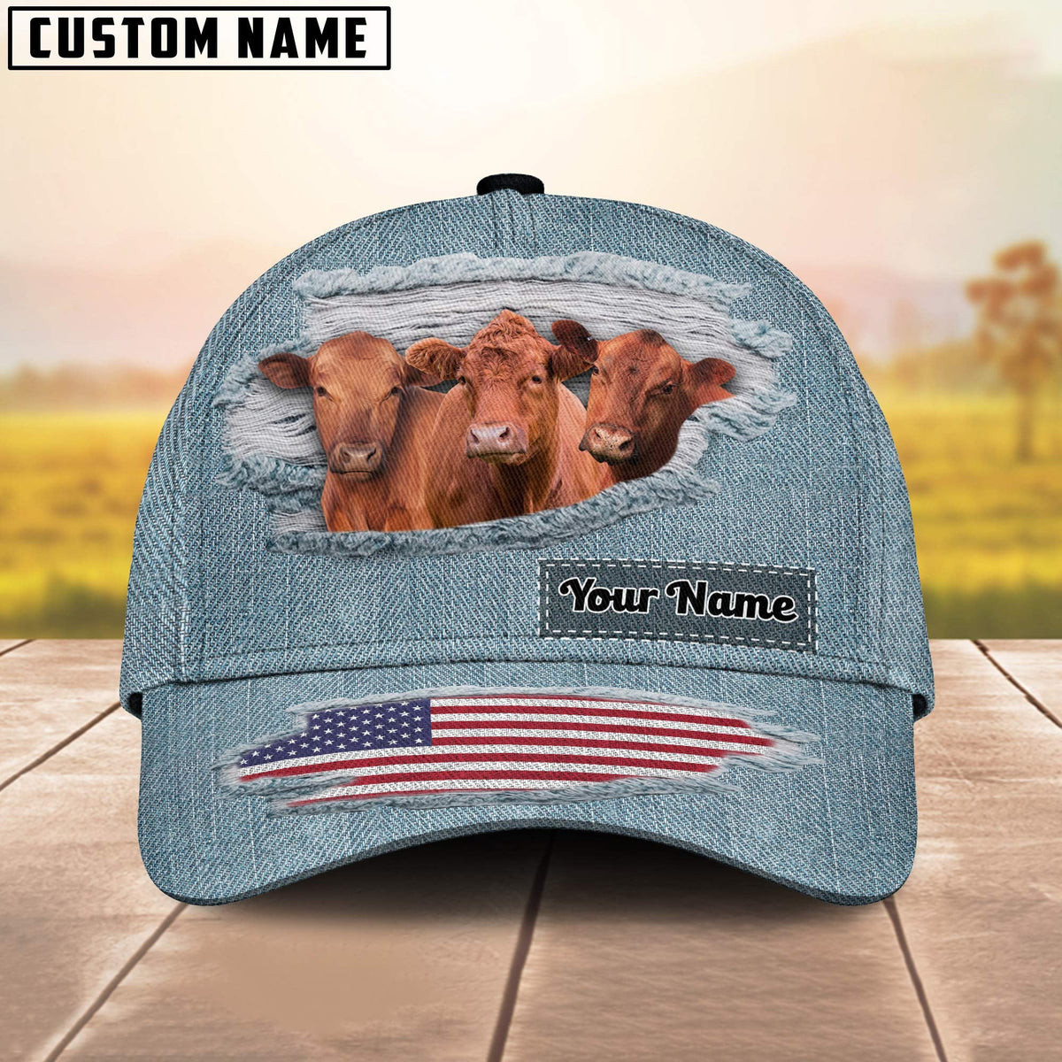Red Angus Jeans Pattern Customized Name Cap