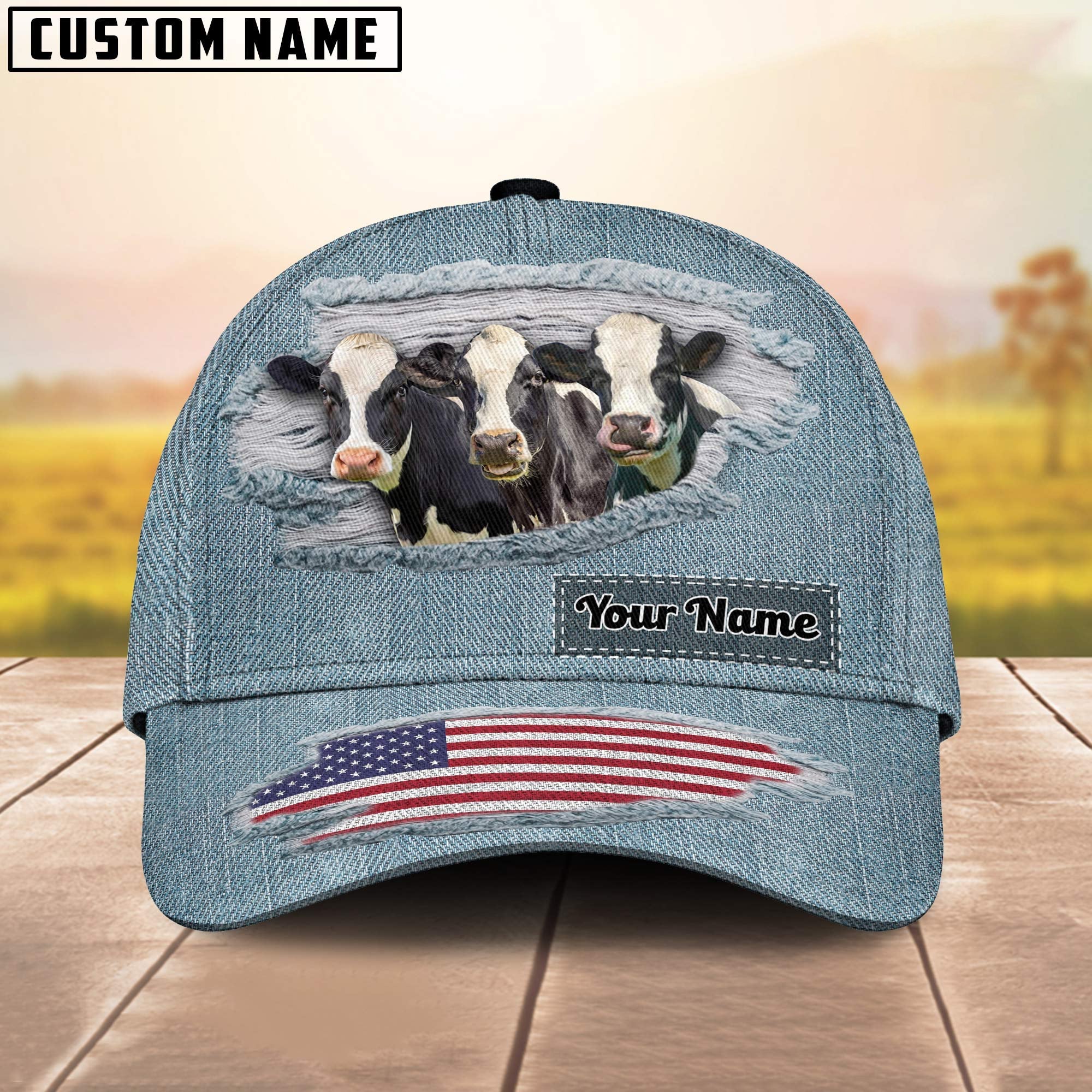 Holstein Jeans Pattern Customized Name Cap