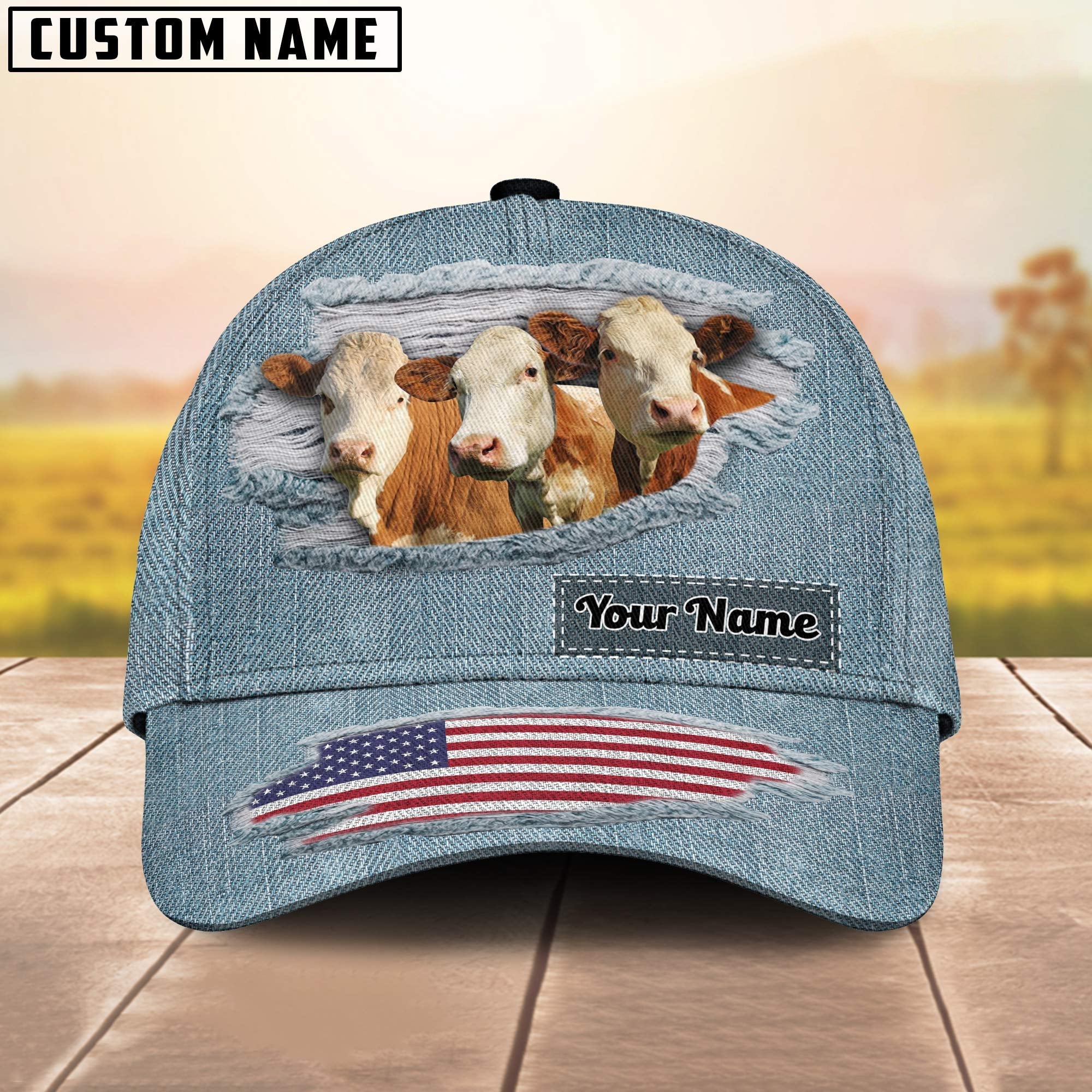 Simmental Jeans Pattern Customized Name Cap